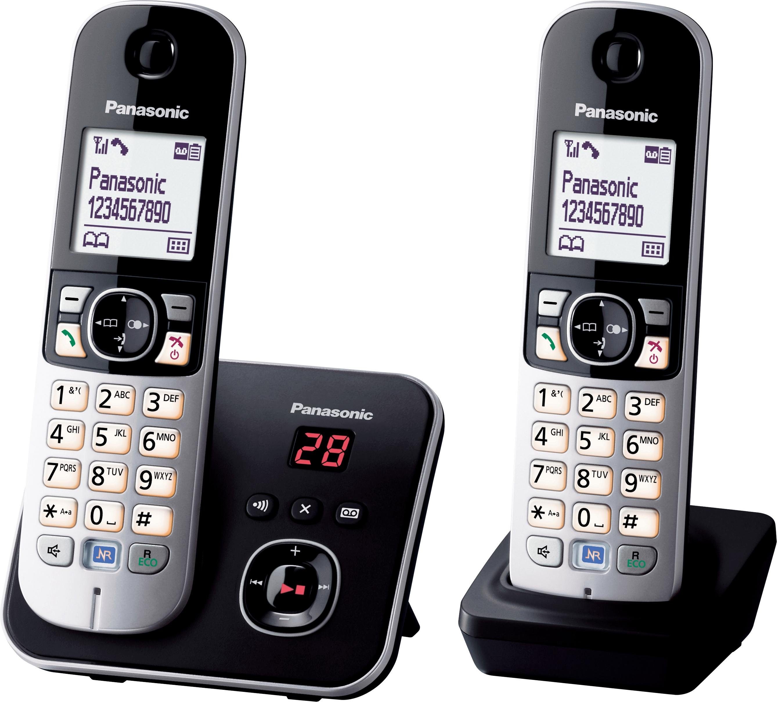 Panasonic KX-TG6822G Schnurloses DECT-Telefon (Mobilteile: Nachtmodis, mit 2, Freisprechen) silberfarben Anrufbeantworter