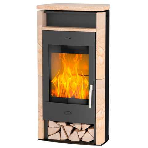 Fireplace Kaminofen Santiago Sandstein, 6,0 kW, Zeitbrand, Tee- und Holzfach