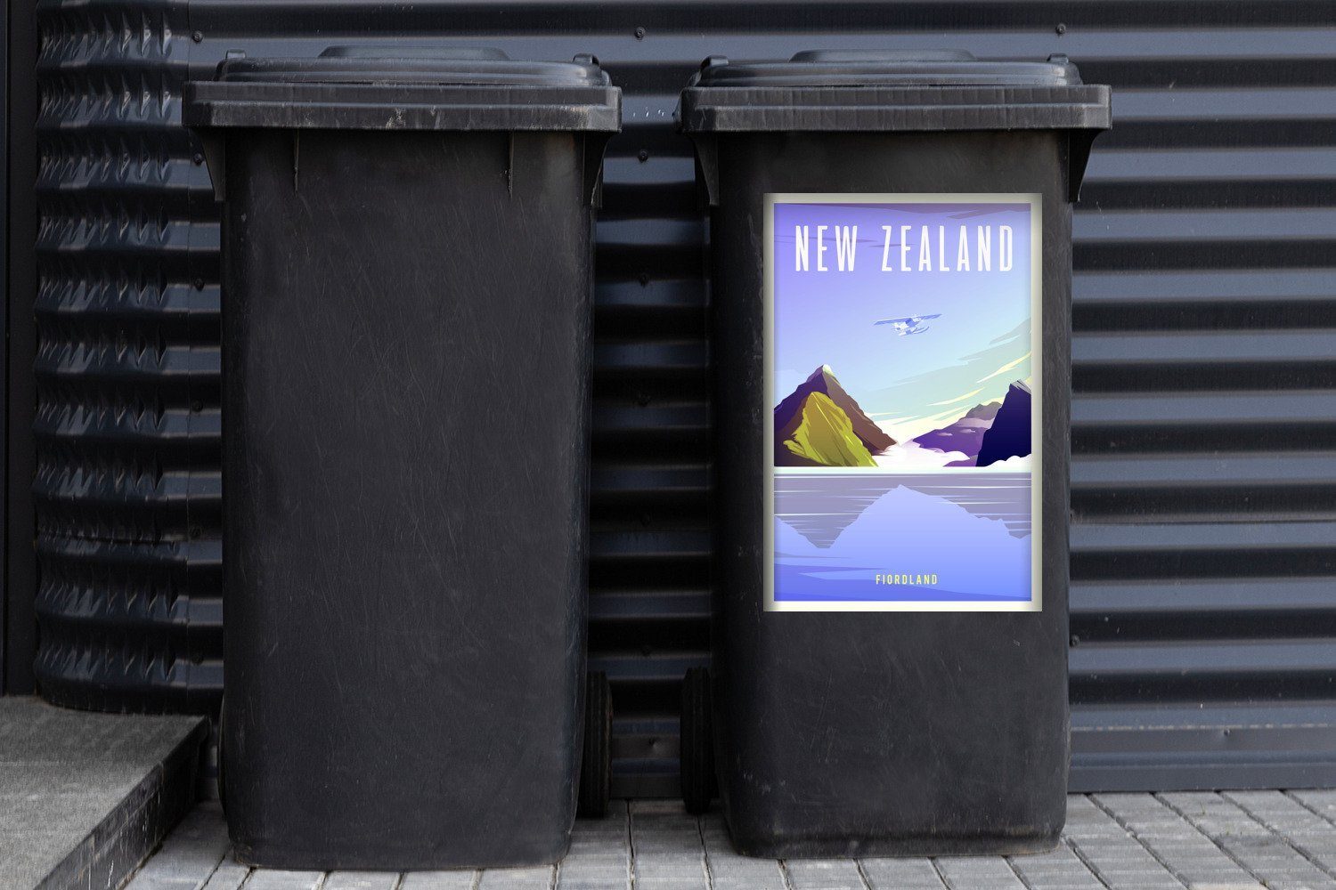 Illustration Neuseeland Container, Mülleimer-aufkleber, Fiordlandgebiets Wandsticker Mülltonne, St), Sticker, des (1 in MuchoWow Abfalbehälter