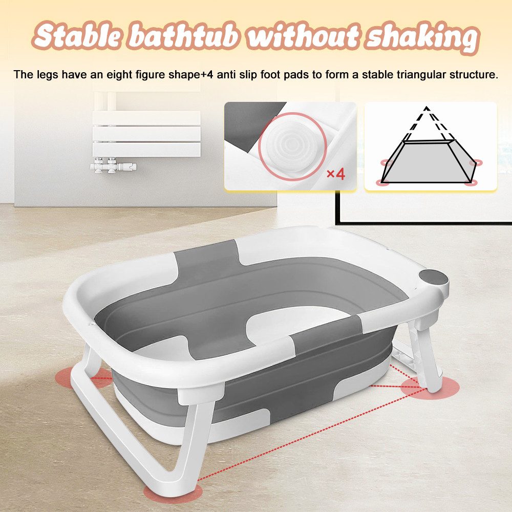 JEOBEST Babybadewanne Baby Bathtub Babywanne, Tragbare Wanne, Faltbare, mit Rutschfester Matte und Abflussloch
