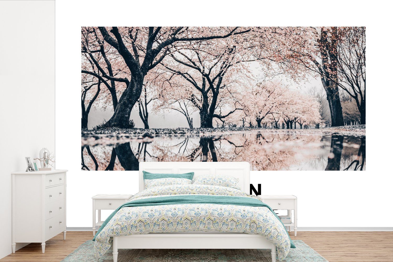 MuchoWow Fototapete Sakura - Japan - Frühling, Matt, bedruckt, (6 St), Wallpaper für Wohnzimmer, Schlafzimmer, Kinderzimmer, Vinyl Tapete