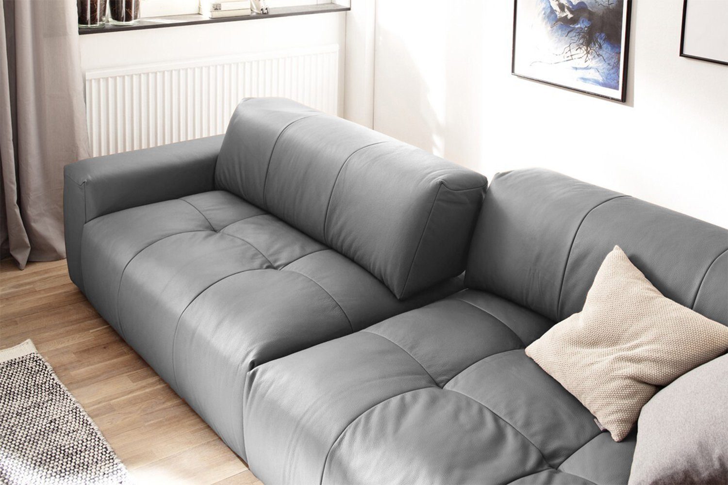 mit versch. Farben Leder PALACE, Sofa Big 3-Sitzer grau KAWOLA Sitztiefenverstellung