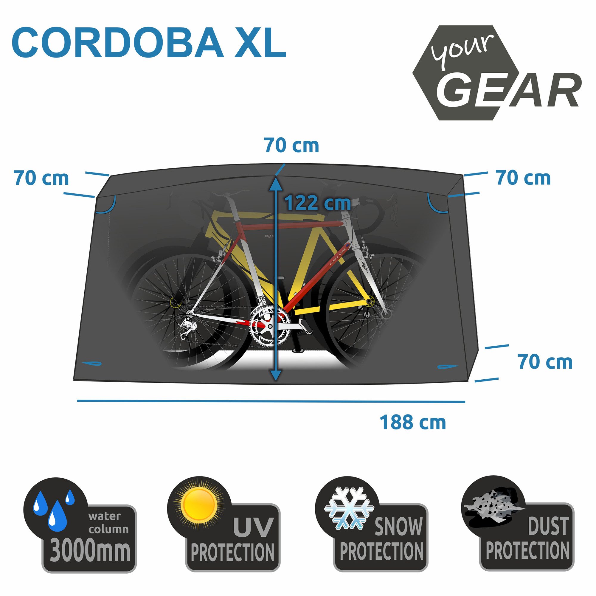 yourGEAR Fahrradschutzhülle yourGEAR Cordoba - Fahrradabdeckung für Fahrradträger für 2 Räder