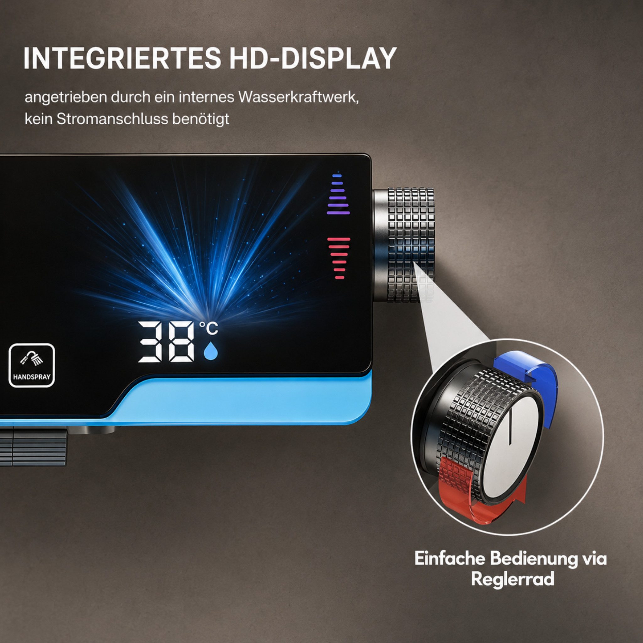 LuxaSteel Duscharmatur Duschsystem Duscharmatur mit LED Display & Regendusche (Duschsystem Komplettset, Komplettset inklusive Regendusche, Handbrause und Montagematerial) LED Display, Temperaturanzeige, Air-Injection-System