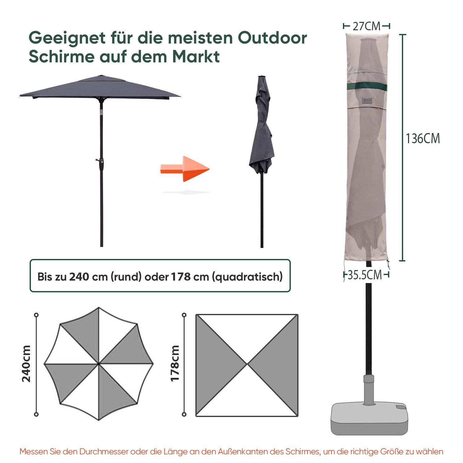 Sekey Sonnenschirm-Schutzhülle Modernes Design Schutzhülle Sonnenschirm günstig online kaufen