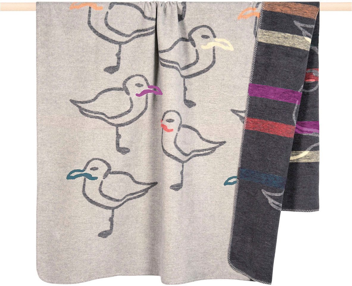 Wohndecke SEAGULL, PAD, Made in Europe, Wendefunktion, Motiv Möwen, 150x200 cm