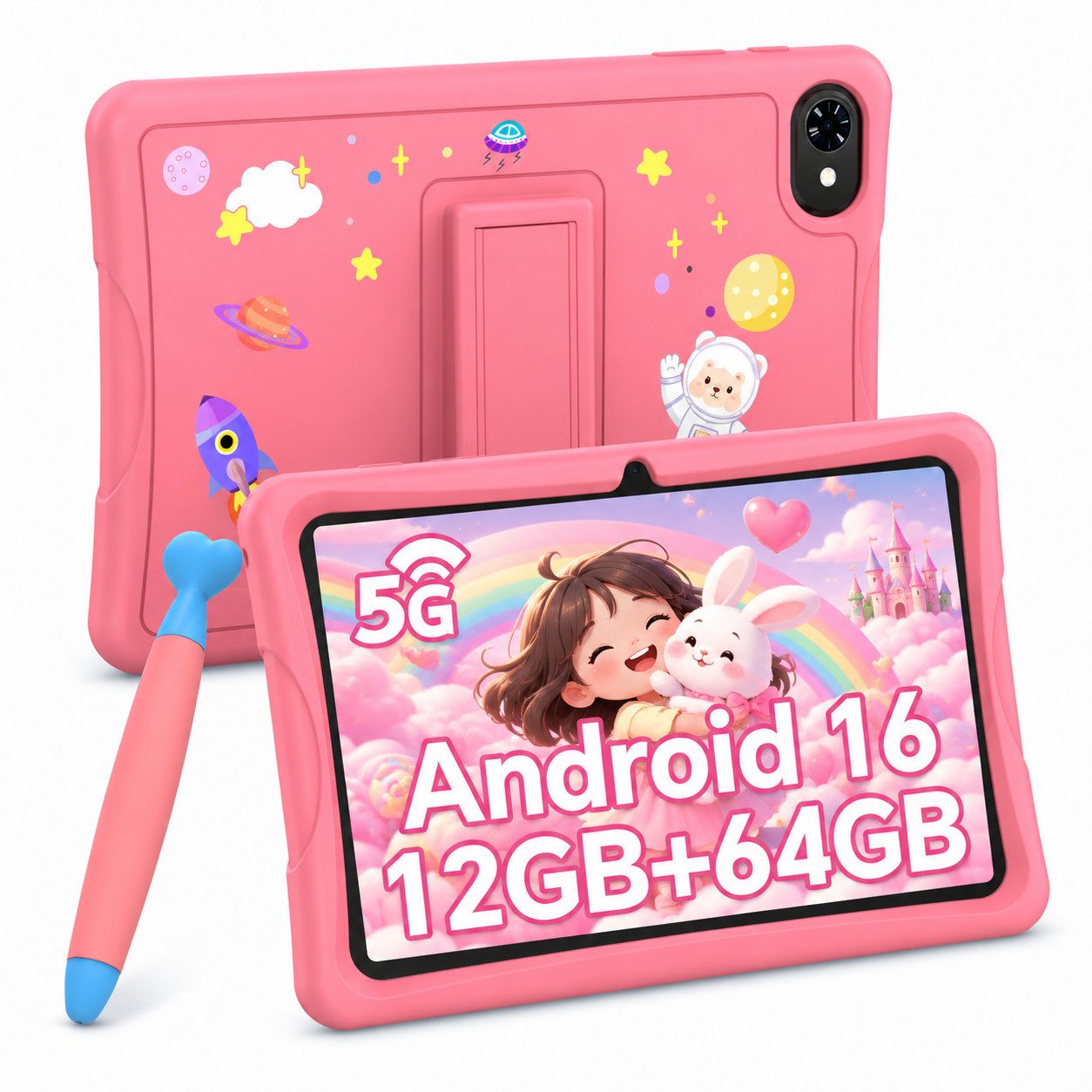 VekfulPC 10,1" K10 Kinder Tablet mit Hülle und Stift Tablet (10.1", 64 GB, Android16, Android 16, Google Kids Space, 10,1" HD, 5000mAh, 12GB+64GB)