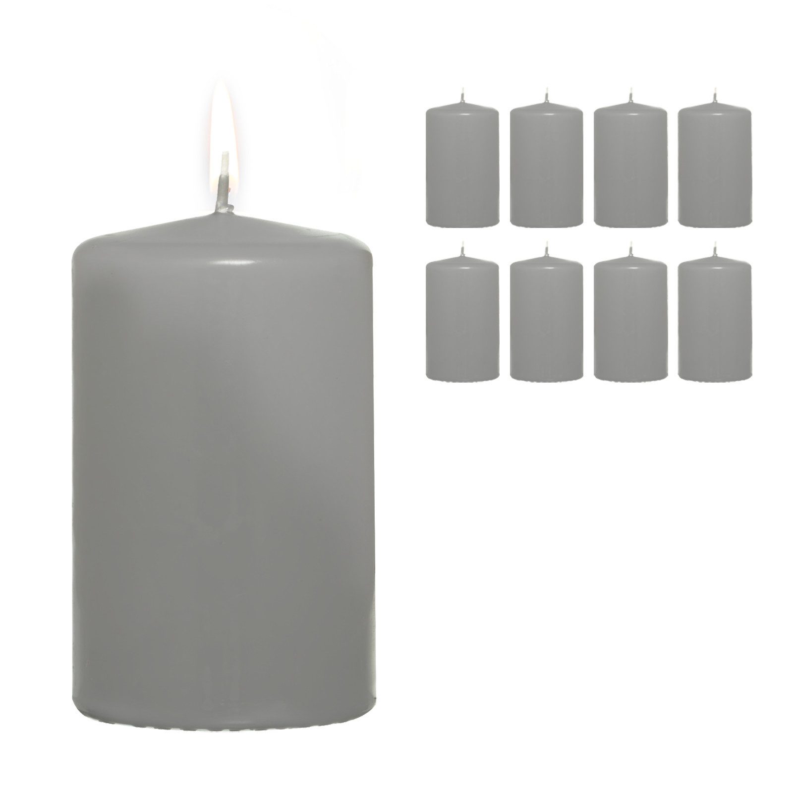 Candelo Stumpenkerze 8er Set Premium Stumpenkerzen - Grau - 4,8cmx8cm, 8er Set Premium Stumpenkerzen - Grau - 4,8cmx8cm - ohne Duft