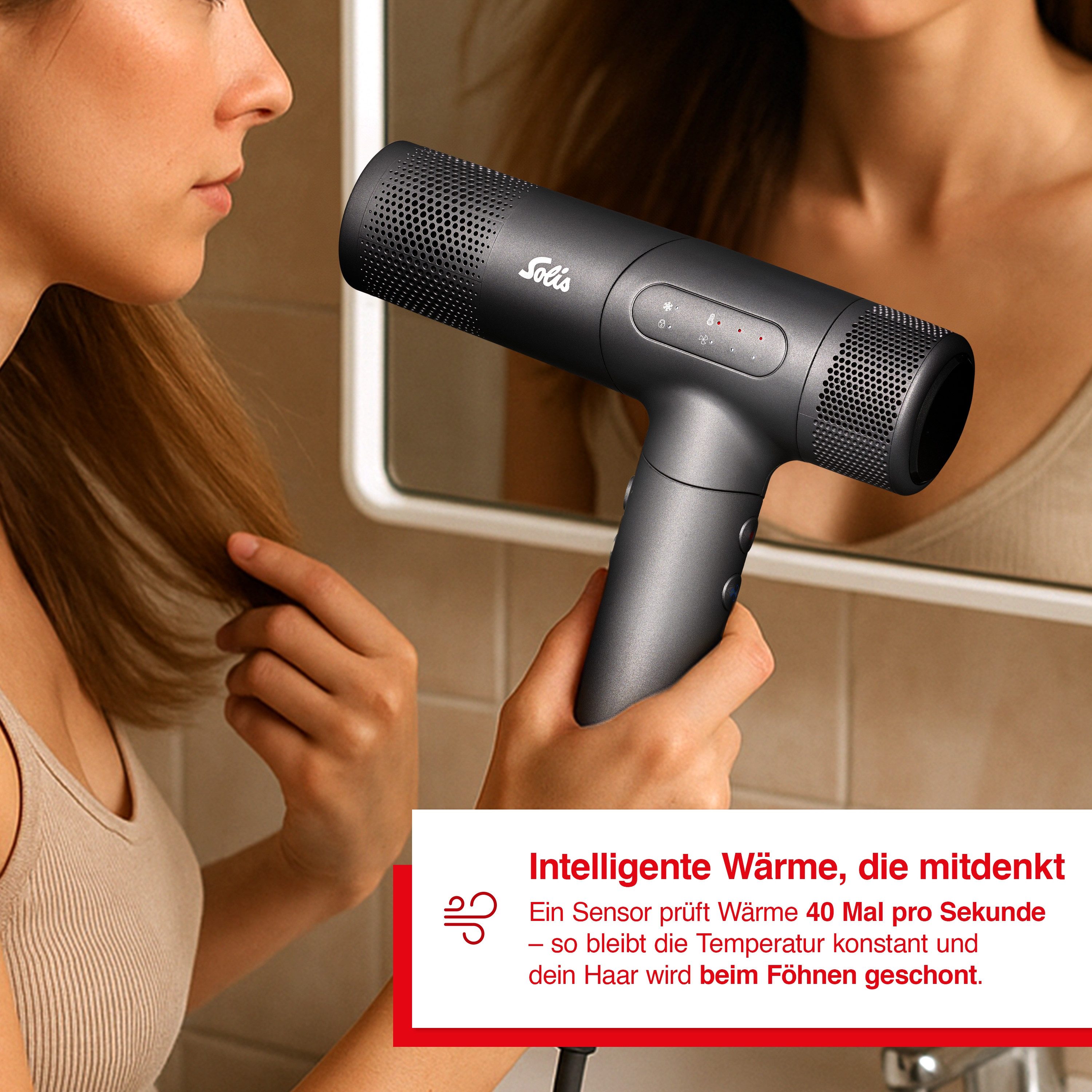 SOLIS OF SWITZERLAND Haartrockner AirVolution 280SE, Typ 3809, 1600 W, LED Anzeige, mit Speicherfunktion und Temperaturkontrolle