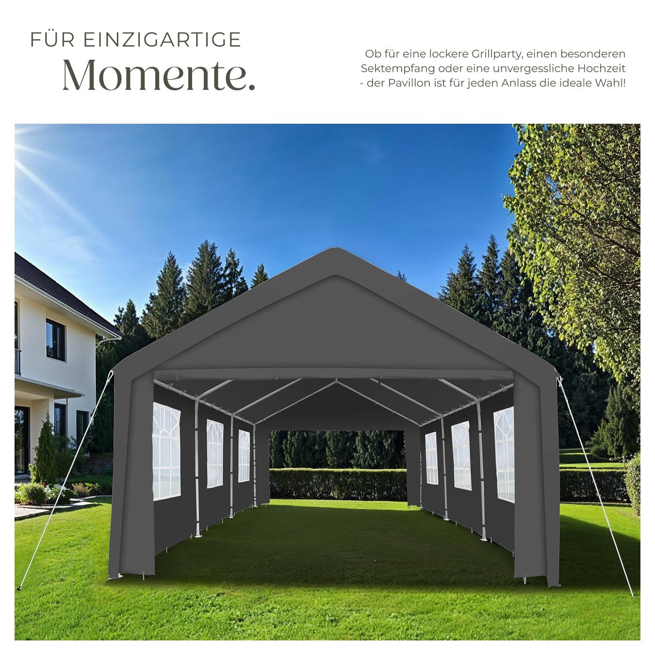 tectake Pavillon Jasko, mit 4 Seitenteilen, (600 x 400 x 315 cm, Komplettset), wasserdicht