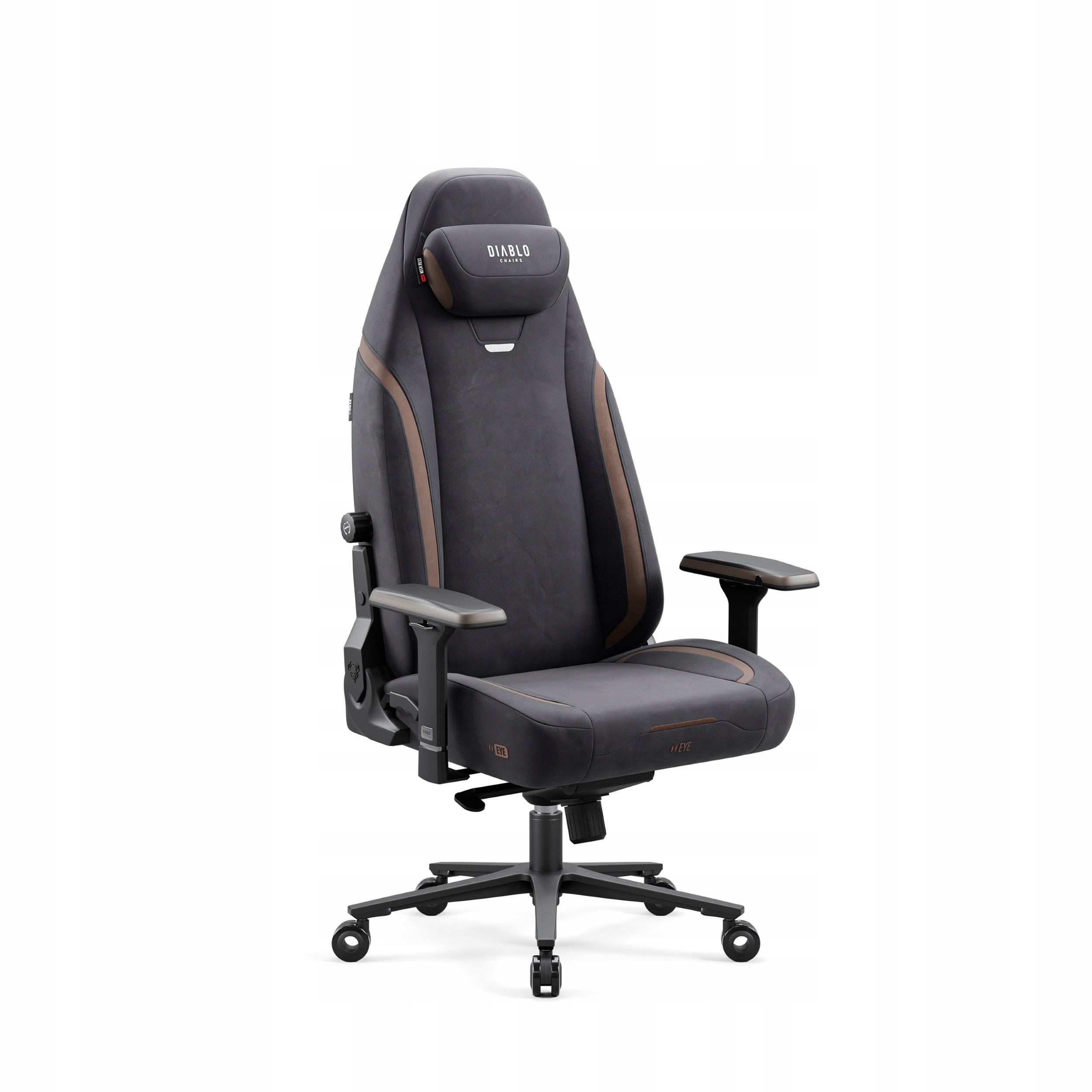 DIABLO CHAIRS Gaming-Stuhl X-Eye 2.0 Supersoft Stoff ergonomisch 4D-Armlehnen Magnetkopfstütze (CoolComfort Stoff, Armtech Quatro, ProSpine Support, TiltTech 170), Lendenwirbelstütze TiltTech 170° Metallbasis 140kg