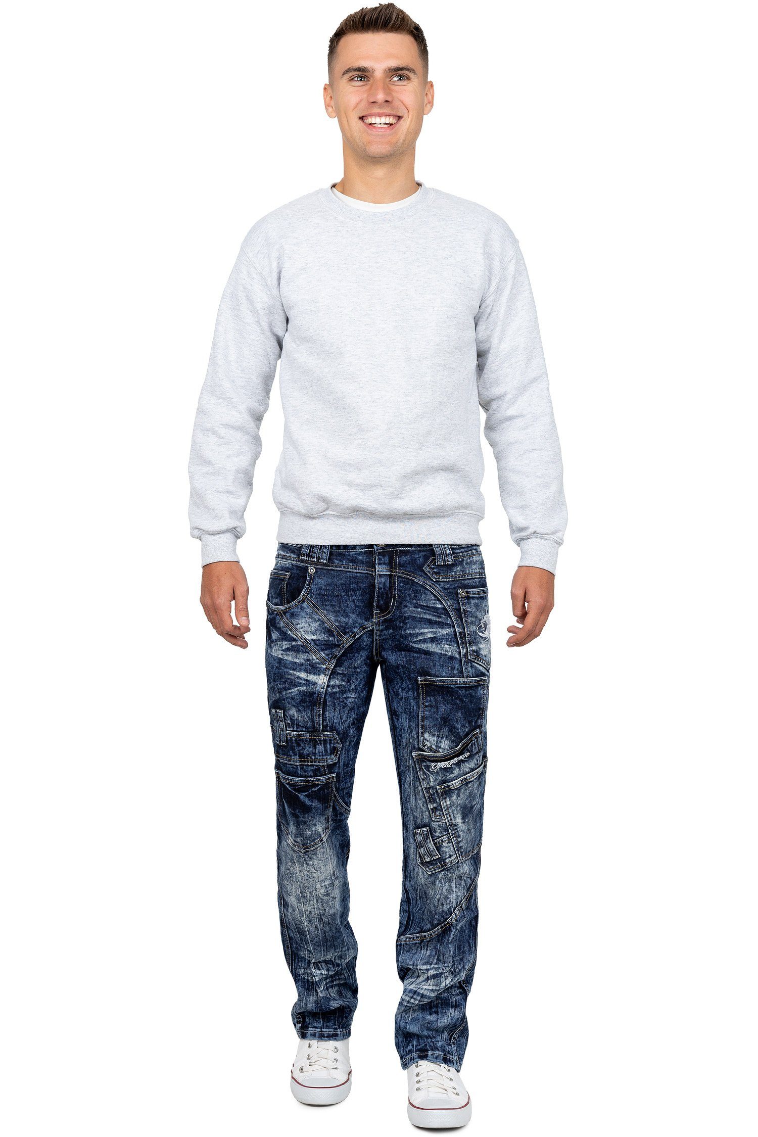 Kosmo Lupo 5-Pocket-Jeans Herren Regular Fit Hose Stonewashed KM070 (1-tlg) Used-Look im stoned-washed Finish