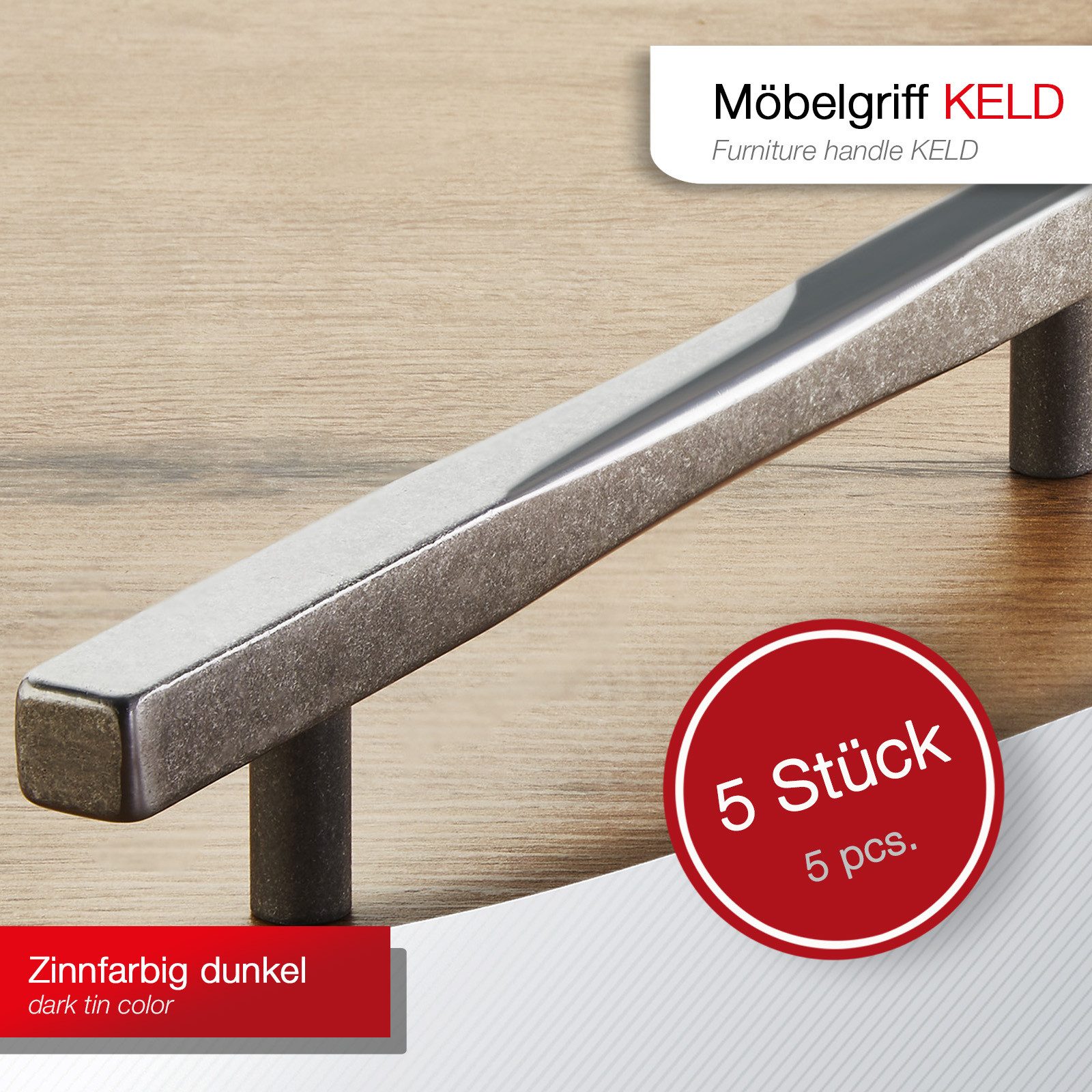 SO-TECH® Möbelgriff Bügelgriff KELD, BA 160 mm, inkl. Schrauben (Spar-Set, 5-St), Zinnfarbig dunkel von SCHÜCO ALU COMPETENCE