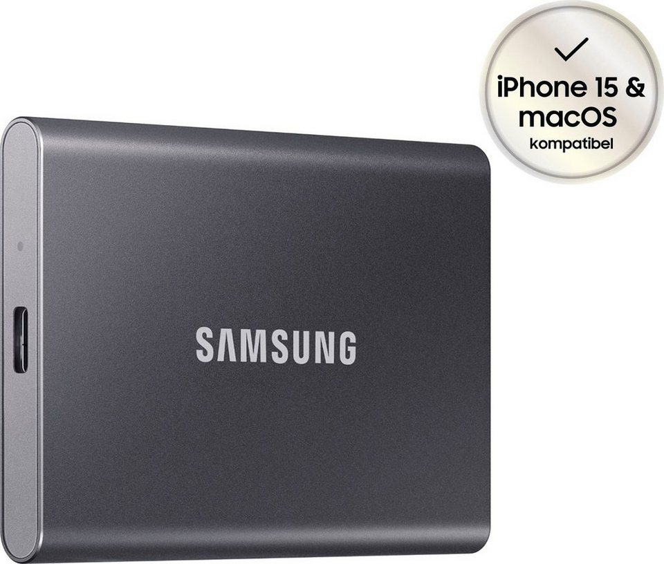 Samsung Portable SSD T7 externe SSD (500 GB) 1050 MB/S Lesegeschwindigkeit, 1000  MB/S Schreibgeschwindigkeit, Bis zu 9,5 Mal schneller als externe  Festplatten (bis zu 1.050 MB/s)