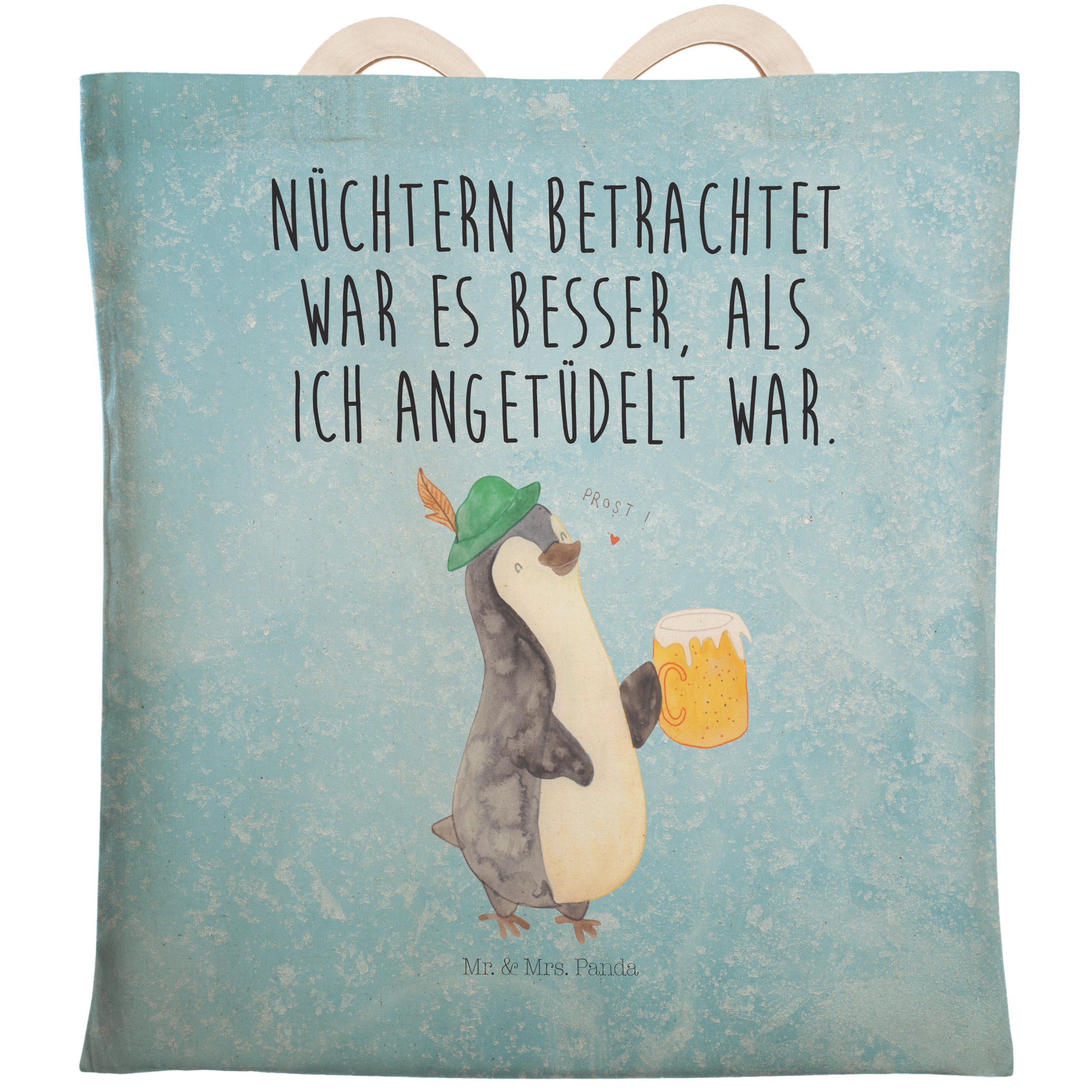 Mr. & Mrs. Panda Tragetasche Pinguin Bier - Eisblau - Geschenk, Beuteltasche, Oktoberfest, Einkauf (1-tlg)