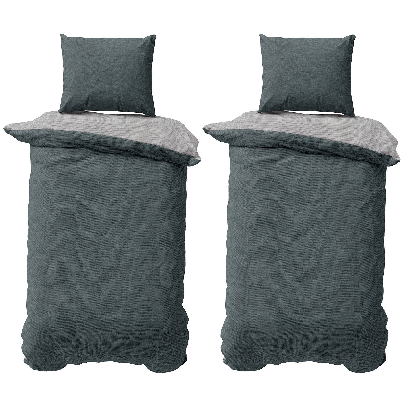 Visaggio Bettwäsche Baumwolle 135x200 cm und 155x220 cm, Jersey, 4 teilig, Ganzjahresbettwäsche Markenreißverschluss, Unifarben in Melange Design