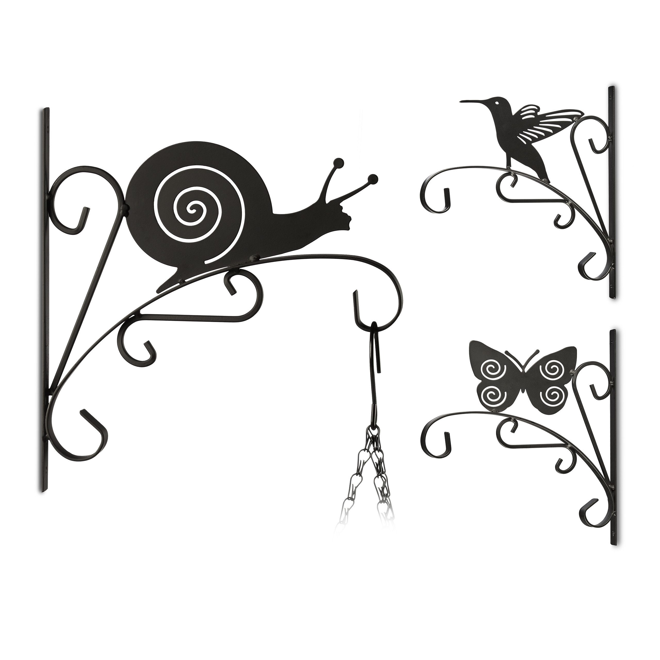 relaxdays Wandhaken 3 tlg. Blumenhaken Tiere Set, Blumenkränze, Meisenknödel, Blumenampeln, Blumentöpfe, Laternen, Windspiele, Kräuterbündel, Pflanzkörbe, (3-St)