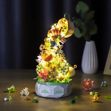Kunstblumenstrauß Baustein-Satz, 575 Stücke Blume Spieluhr Licht drehende Satz Geschenk, Welikera