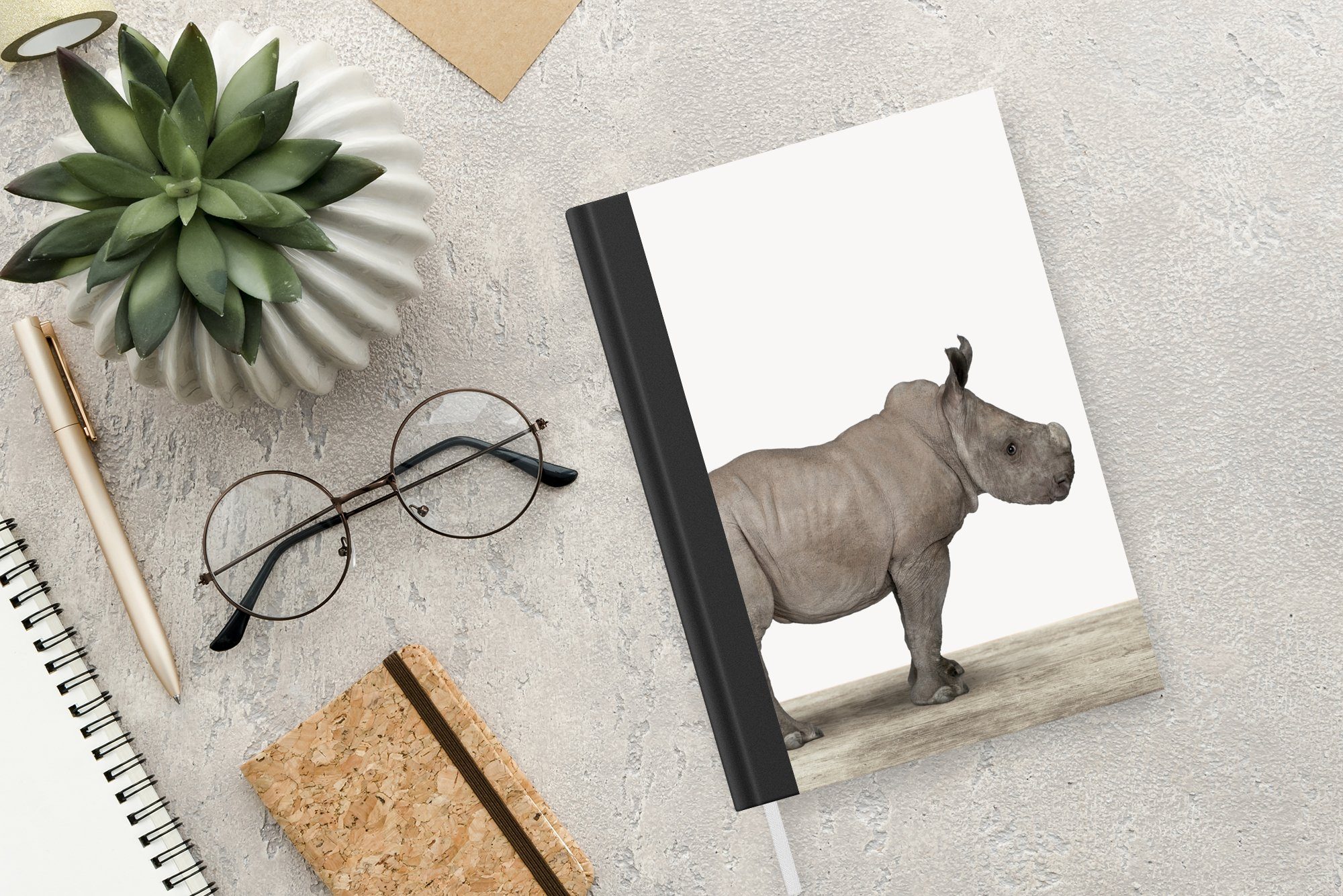 MuchoWow Notizbuch Rhinozeros Tiere - A5, Seiten, Mädchen, 98 Journal, Jungen Merkzettel, - - Notizheft, Tagebuch, Haushaltsbuch