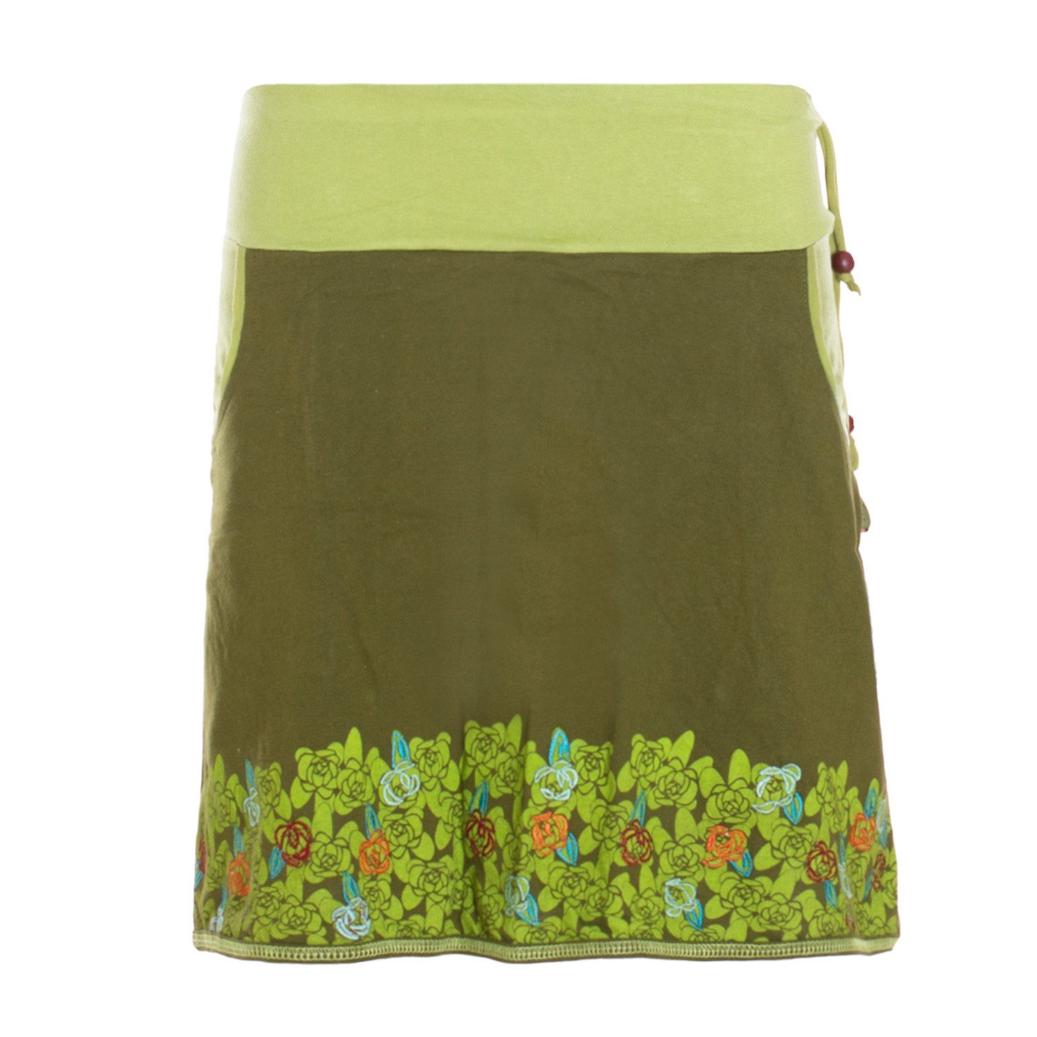 Minirock Blumen-Muster breiter Bund mit Kordel-Zug und Taschen mit Stickerei