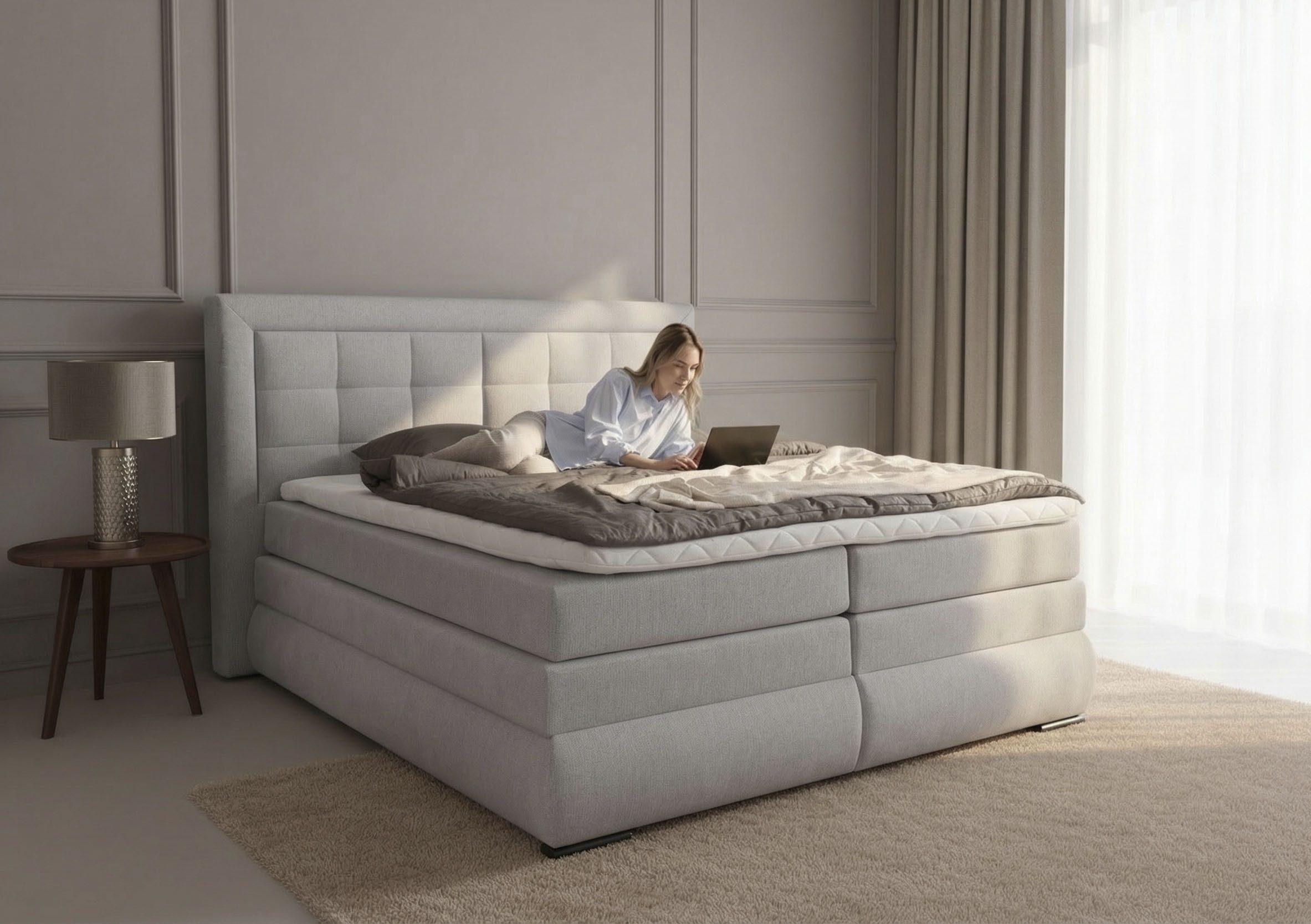 OTTO home Boxspringbett MIVVA mit Bettkasten&Topper, Komfortliegehöhe:67cm, Breite:140cm/180cm, in H3, H4 oder Hmix H3/H4, wahlweise mit oder ohne LED-Leuchten