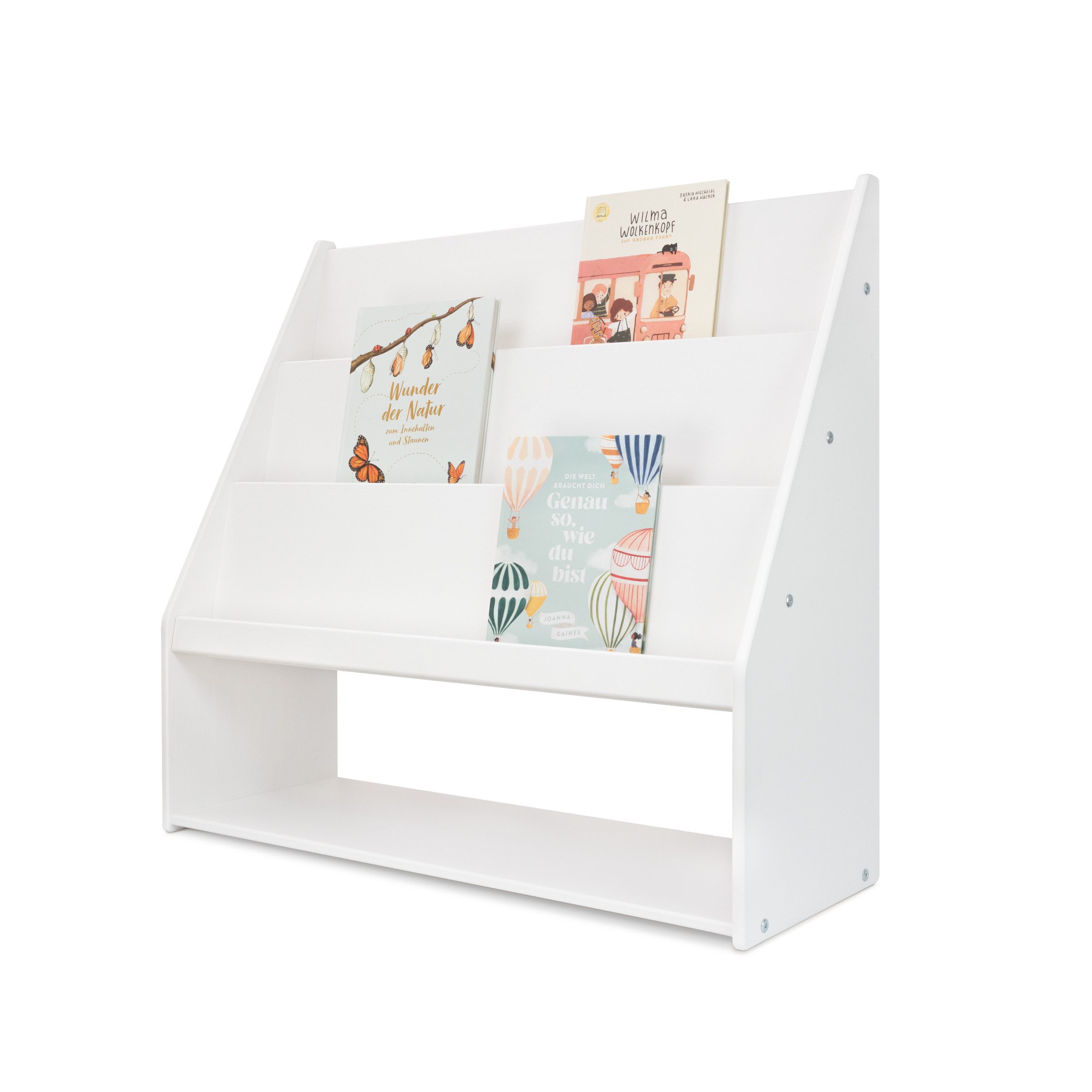 Ehrenkind Bücherregal mit Stauraum, aus massivem Kiefernholz, frontale Buchablage auf Kinderhöhe, Montessori-inspiriert