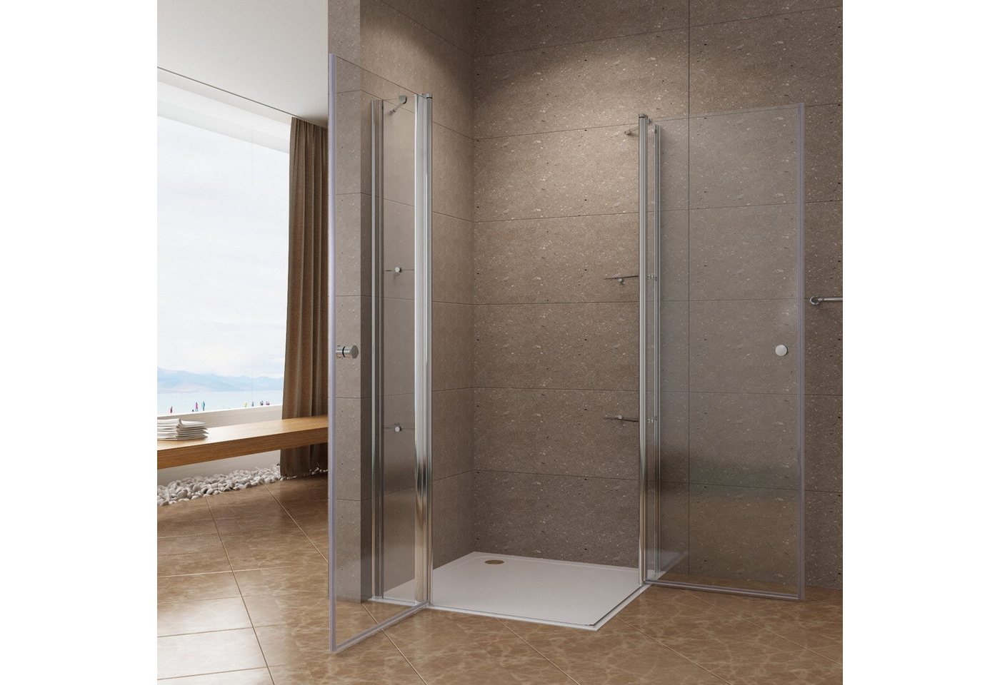 Thumbnail - AQUALAVOS Eckdusche Eckeinstieg Duschabtrennung Doppeltür Schwingtüren Echtglas Duschwand, BxT: 95x95 cm, 6 mm Einscheib...