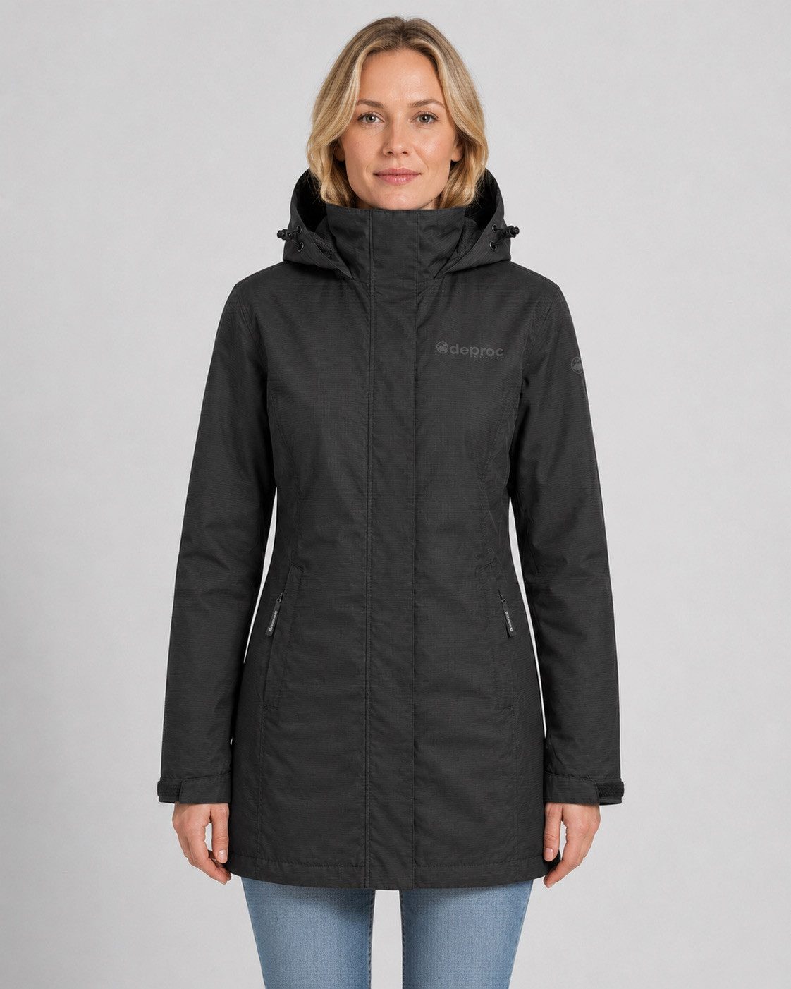 DEPROC Active Outdoorjacke LAVAL LONG WOMEN Longjacke, Funktionsmantel, Regenjacke abnehmbare Kapuze