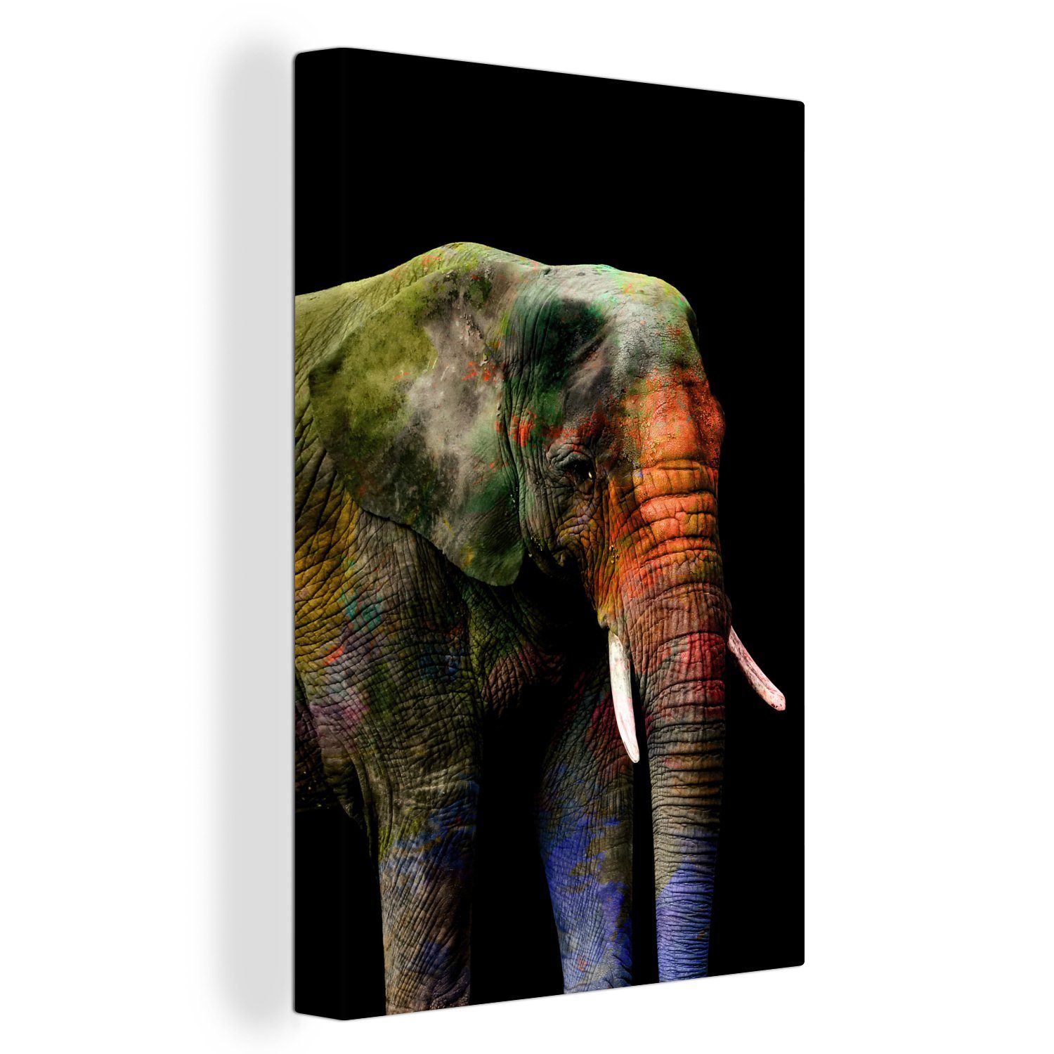 OneMillionCanvasses® cm Leinwandbild St), bespannt inkl. - 20x30 Gemälde, Elefant fertig Schwarz, Zackenaufhänger, Leinwandbild Farbe (1 -