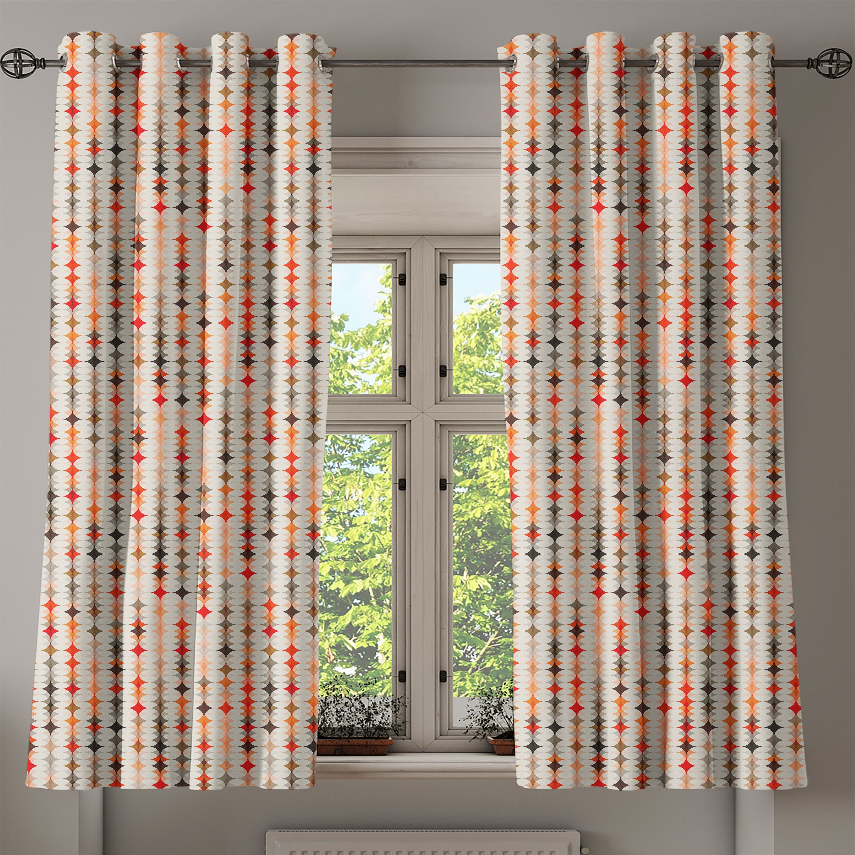 Gardine Dekorative Oval Schlafzimmer 2-Panel-Fenstervorhänge Wohnzimmer, Geometrisch Abakuhaus, Vintage Pattern für