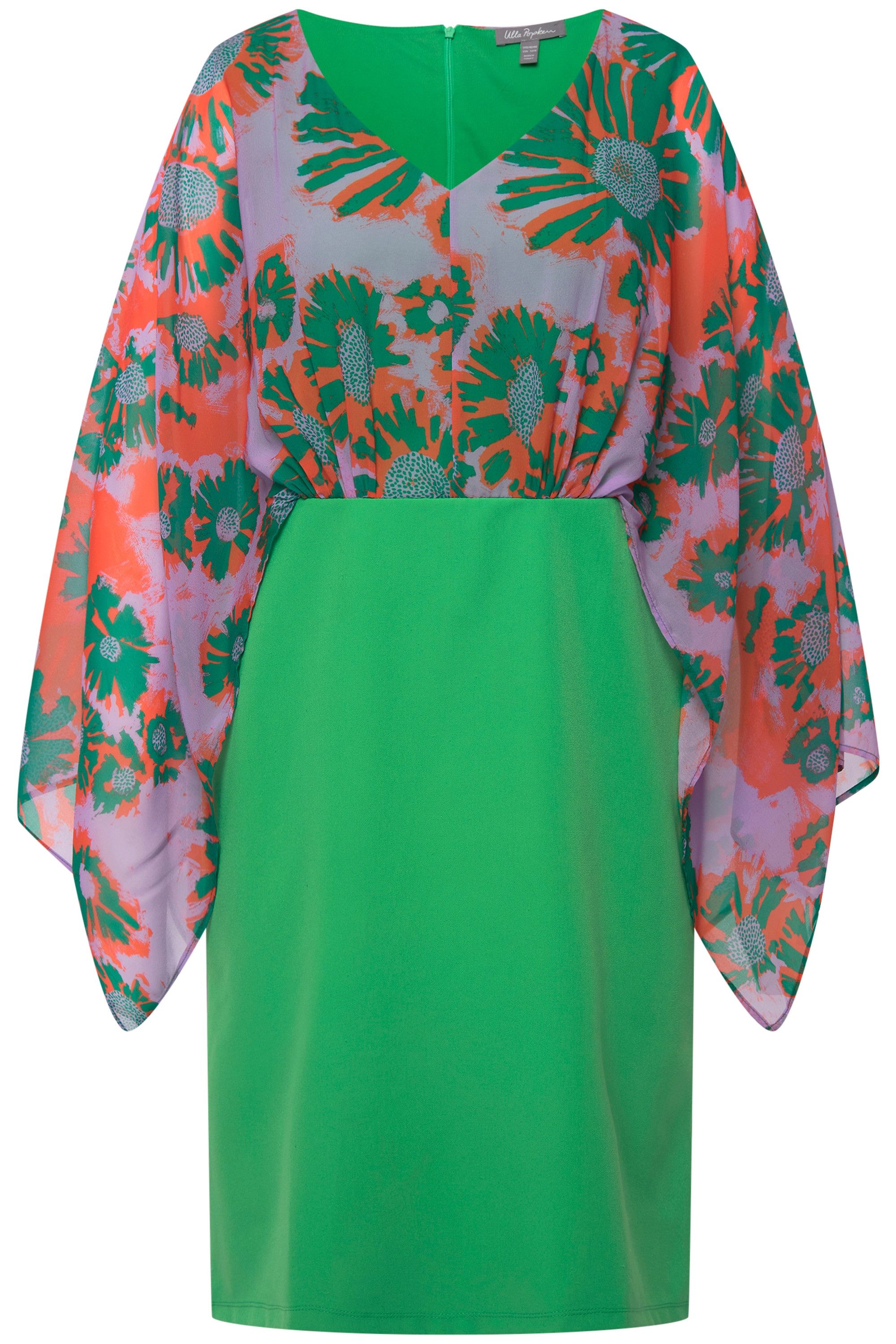 Ulla Popken Abendkleid Midikleid Chiffon-Büste Blätter günstig online kaufen