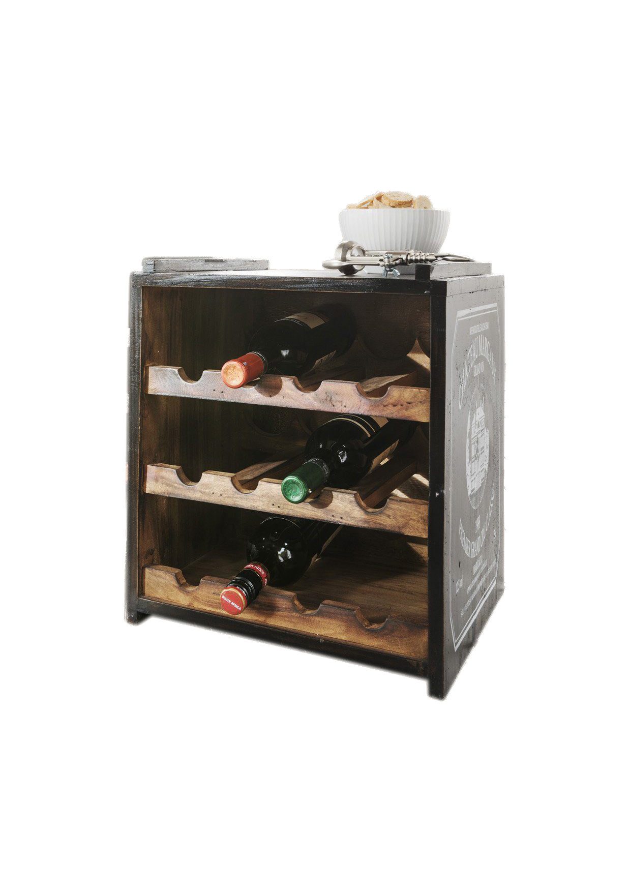 More2Home Weinregal stapelbar, VINO, Holz vintage schwarz, 12 Flaschen