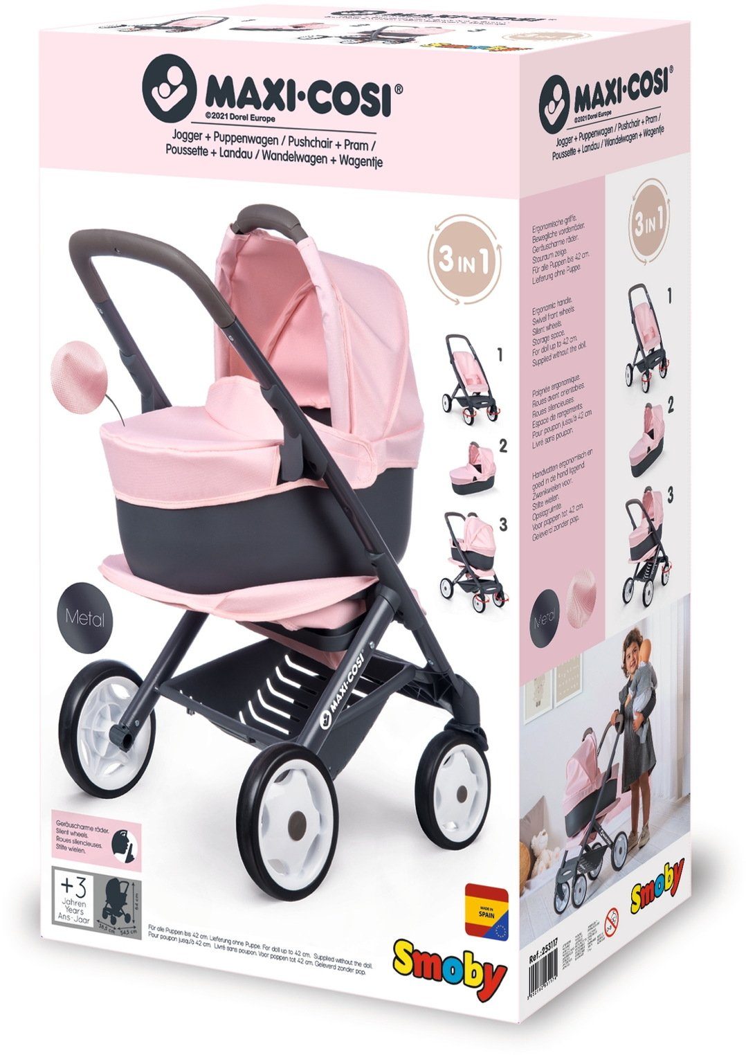 Smoby Комбі лялькова коляска Spielzeug Puppen 3in1 Роботи Maxi Cosi Quinny pink 7600253117