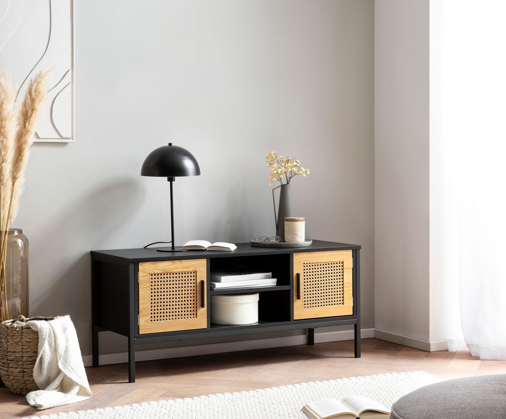 furnicato Lowboard TV-Unterschrank 110x48x40 cm Schwarz Braun (1 St)