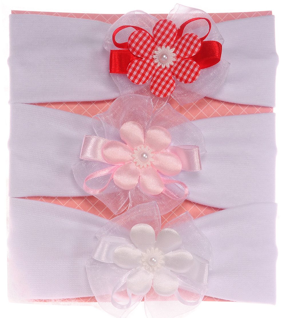 La Bortini Stirnband Baby Stirnbänder 3er Pack in Weiß mit Blumen 34 bis 45cm Kopfumfang elastisch, weich, weiß. 34 36 38 39 40 42 43 44 45