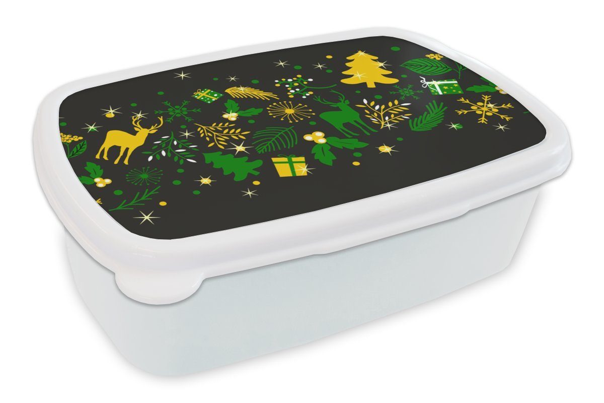 und - Brotbox für - Kinder Weihnachten MuchoWow weiß Hirsche, Muster (2-tlg), Mädchen Brotdose, und Jungs Lunchbox Erwachsene, Kunststoff, für