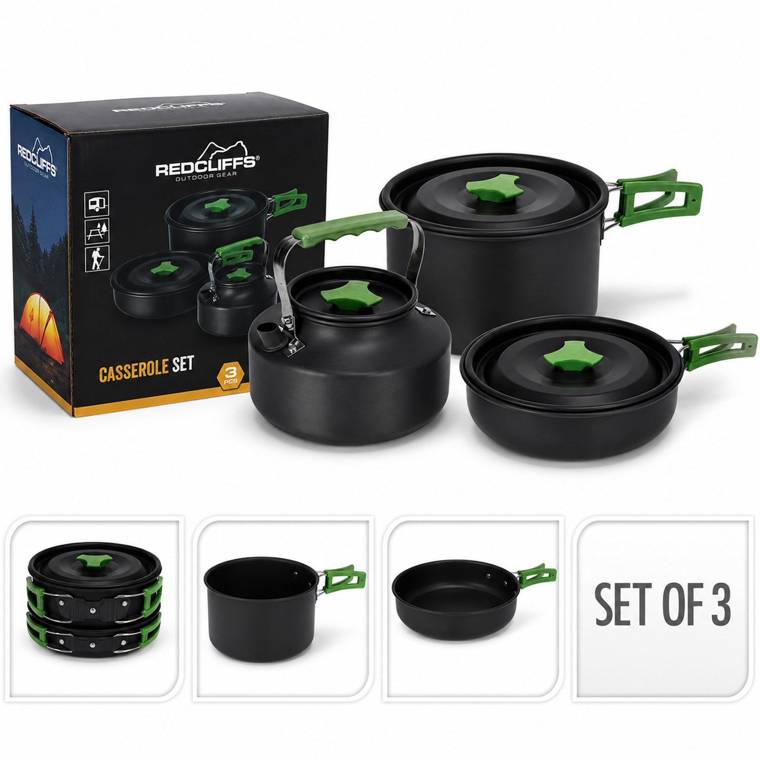 Mojawo Wasserkessel Camping Kochtopfset 3 in 1 Leichtes Aluminium Topfset für Gasherde
