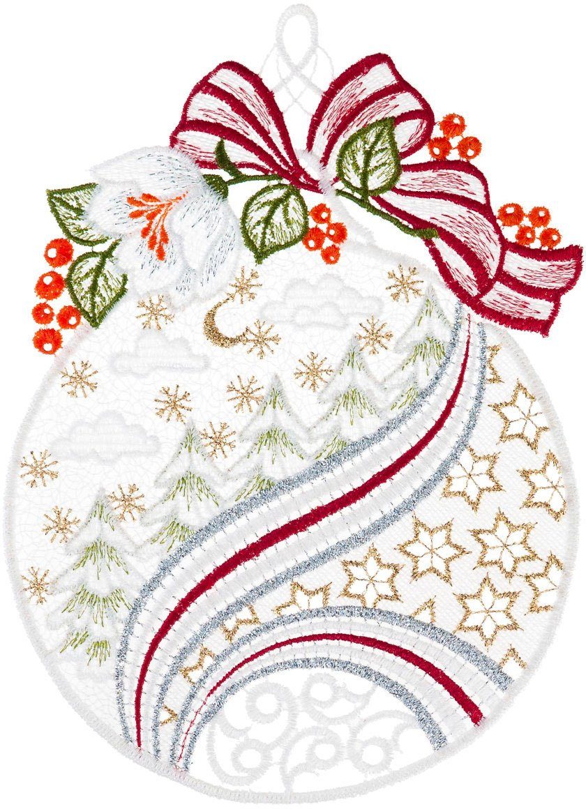 W. Reuter & Sohn - Plauener Spitze® Fensterbild Weihnachtskugel, Made in Germany