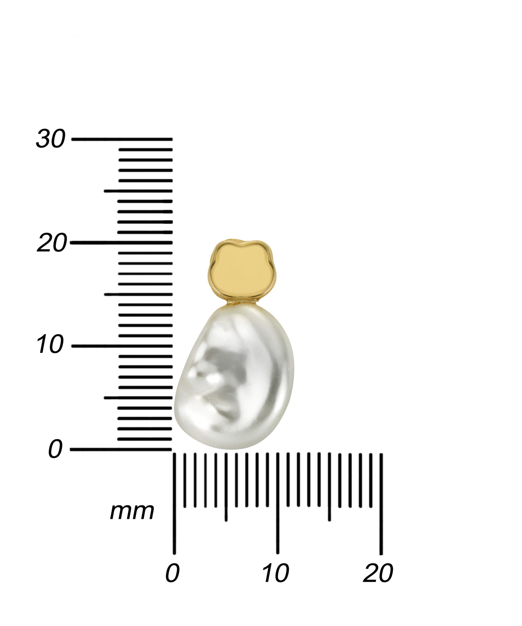 JEVELION Paar Ohrstecker Keshi Perlen Süßwasserperlen weiß - mit Kleeblatt 750 Gold (Ohrschmuck Gelbgold, 2-tlg., für Damen und Mädchen), Goldschmuck - Made in Germany