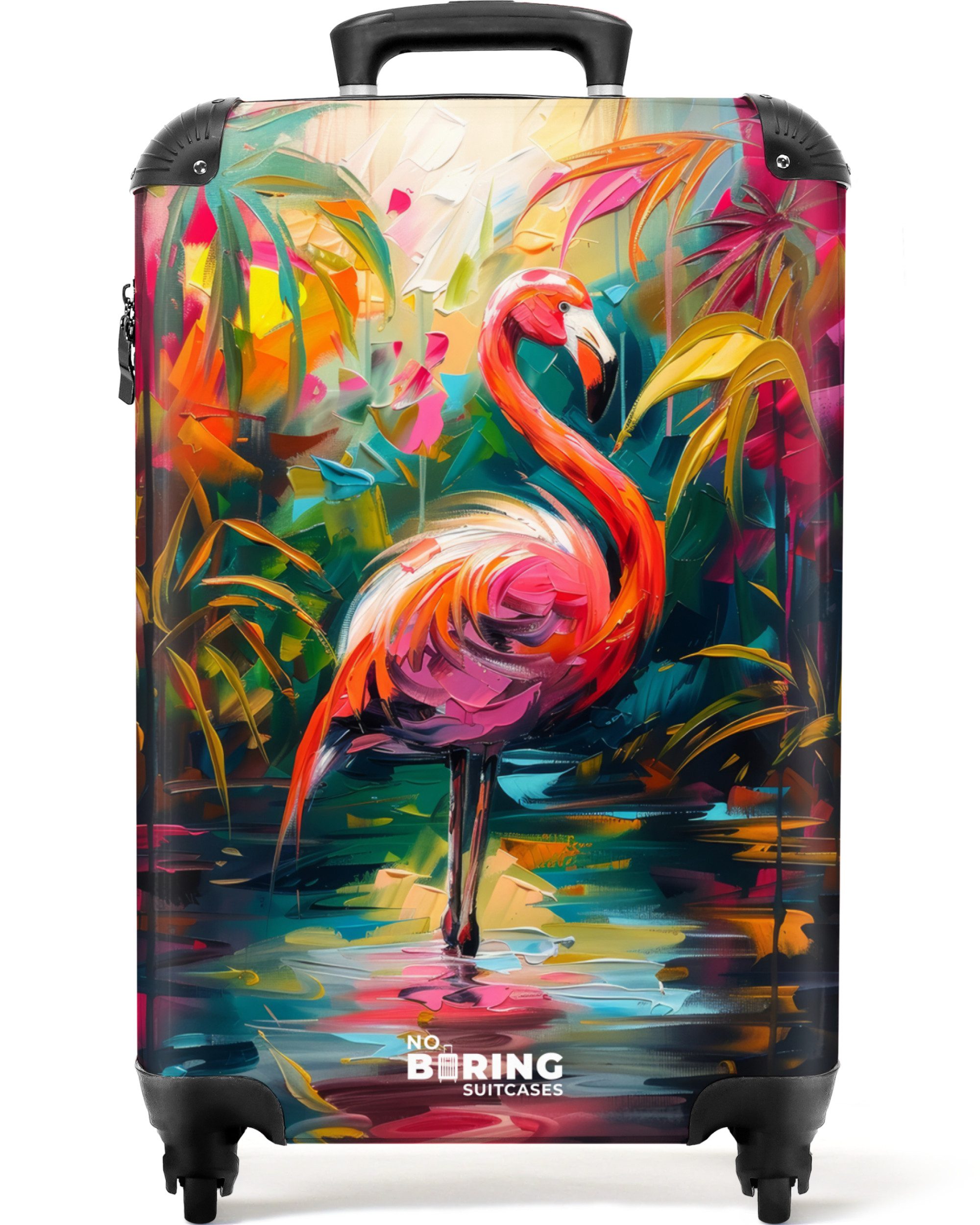 NoBoringSuitcases.com© Hartschalen-Trolley Flamingo in bunter Ölmalerei günstig online kaufen