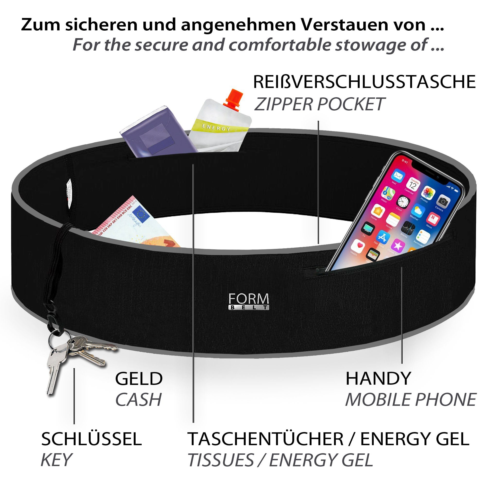 Formbelt Laufgürtel Sport-Bauchtasche mit Reißverschluss Laufgürtel für Handy Lauftasche Bauchtasche, Reißverschluss, Laufgürtel für Handy, Lauftasche