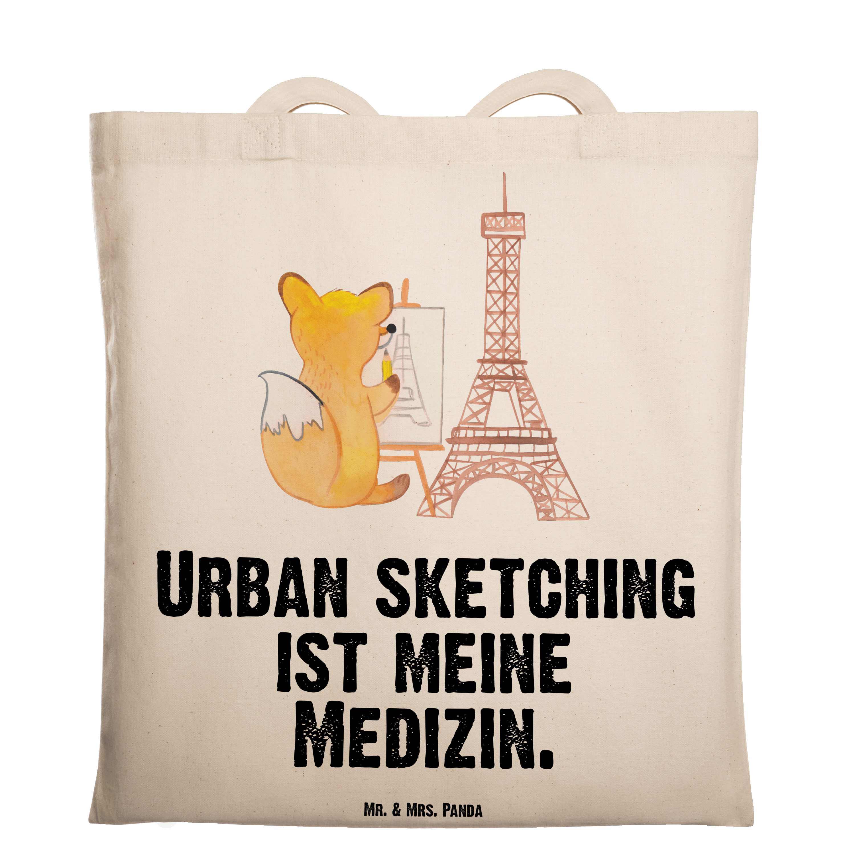 Mr. & Mrs. Panda Tragetasche Fuchs Urban sketching Medizin - Transparent - Geschenk, Zeichenschule (1-tlg)