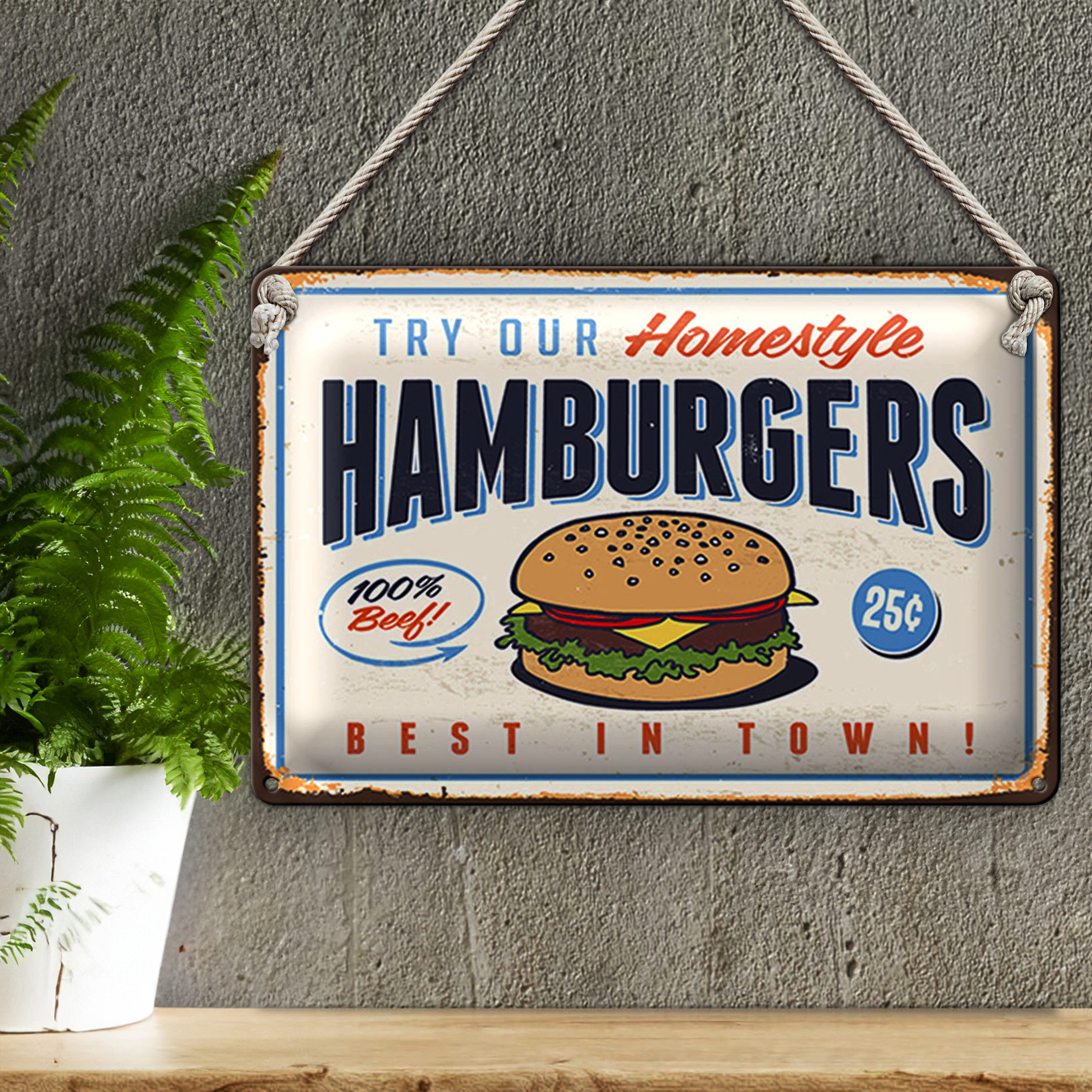 Roomando Metallschild Blechschild Retro 30x20cm hamburgers best in town