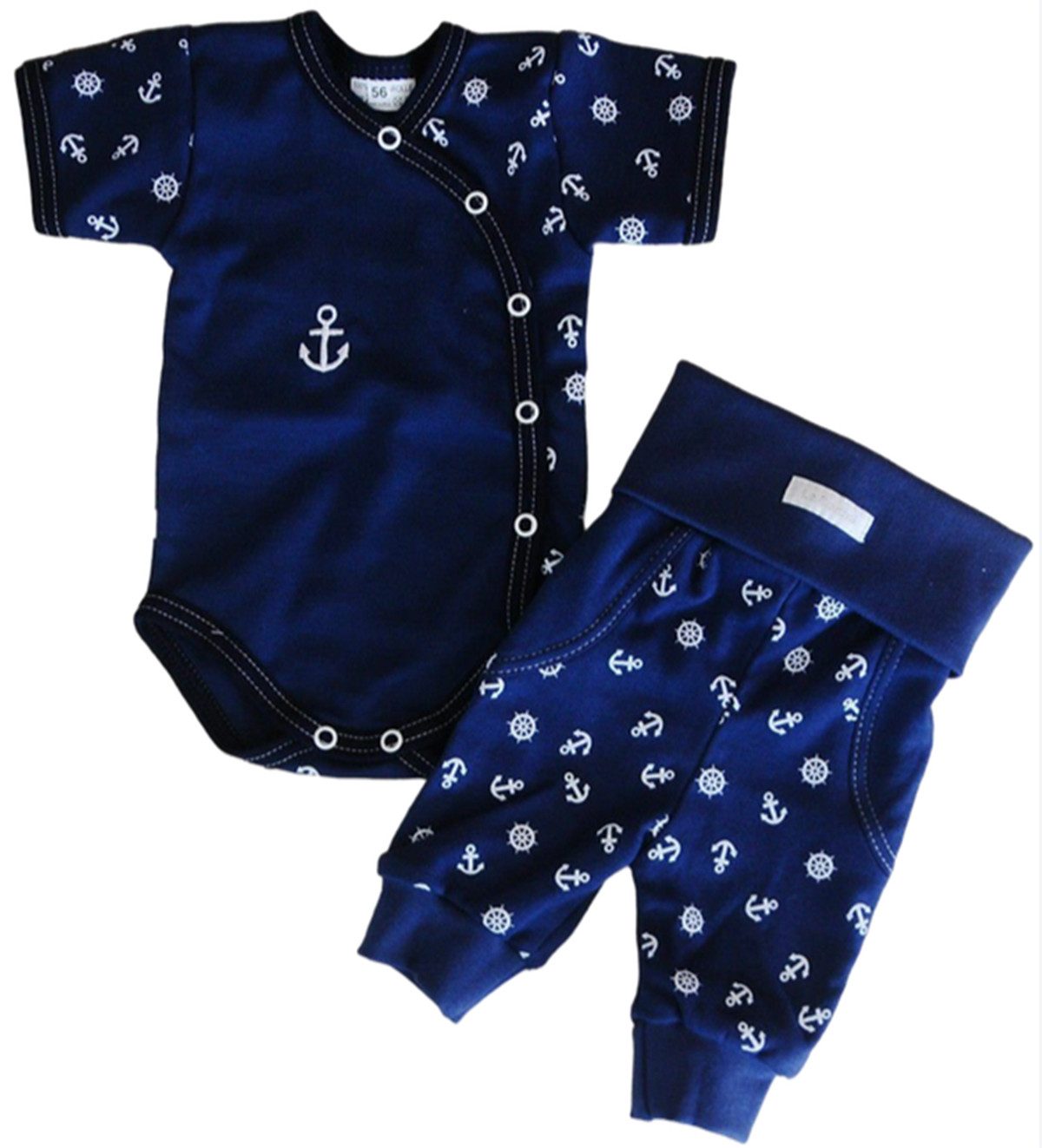 Body & Hose Baby Wickelbody Schlupfhose Anzug in Blau mit Ankermuster