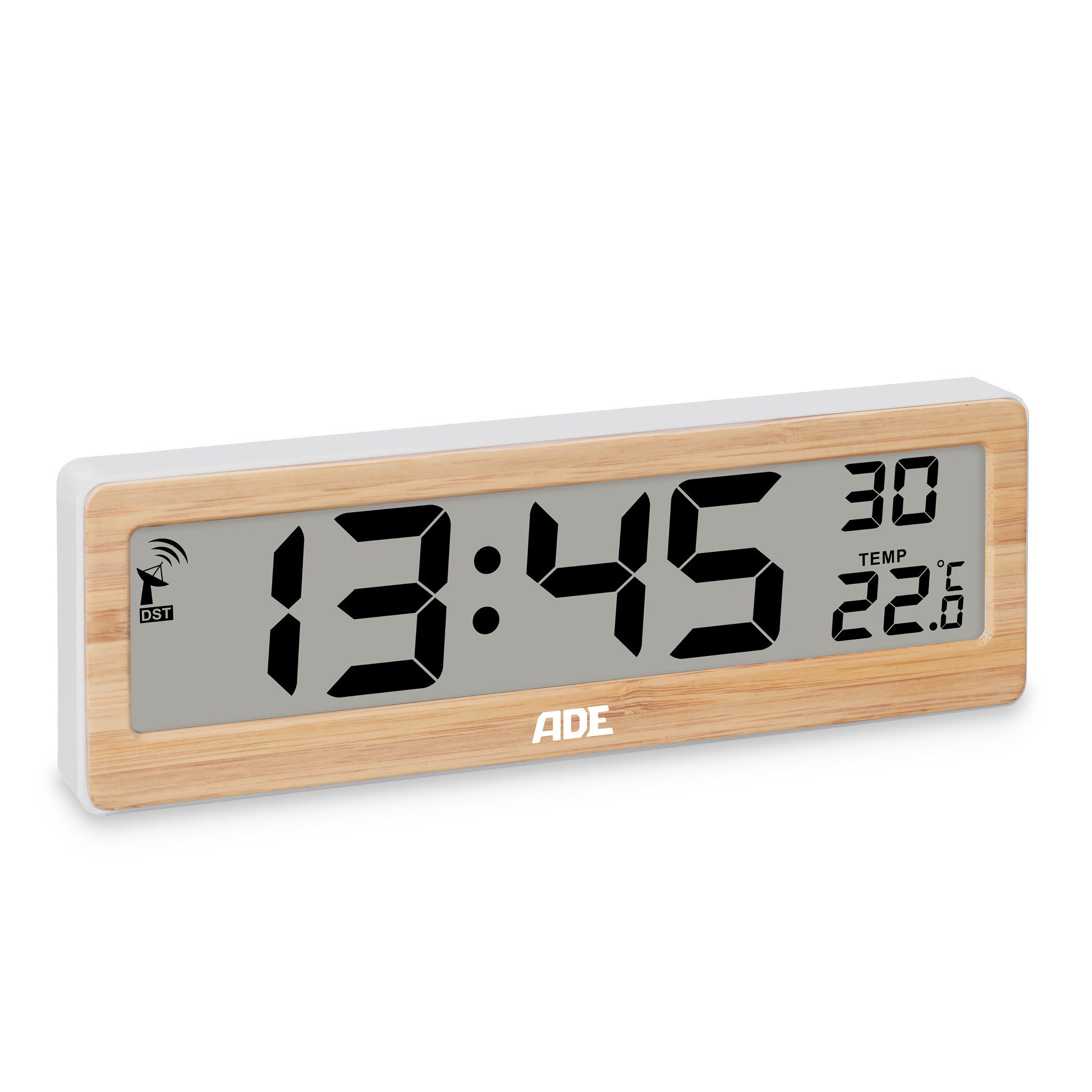 ADE Funkwanduhr Digital, als Wand- und Tischuhr (mit Temperaturanzeige, großem Display und gut ablesbaren Ziffern)