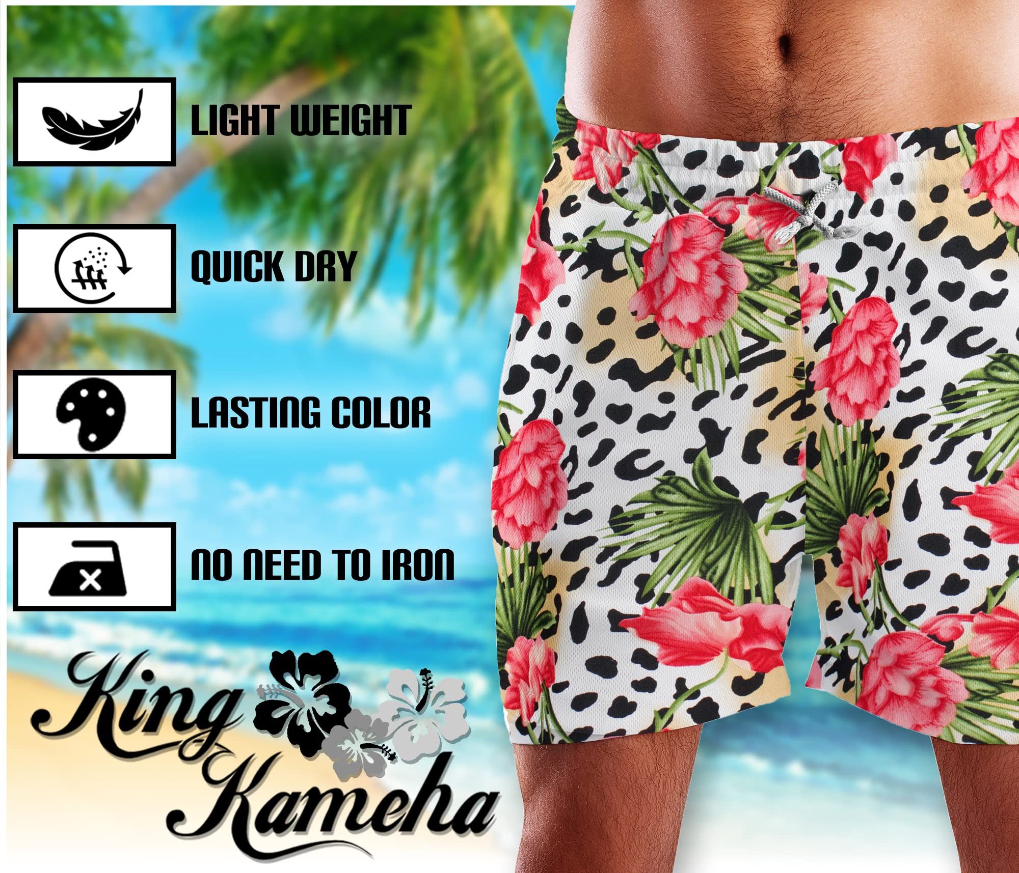 King Kameha Badeshorts Leopard Flowers Hawaii Bade-Shorts Mesh-Einsatz Verschluss Kordelzug Mit integriertem Mesh-Innenslip für extra Komfort