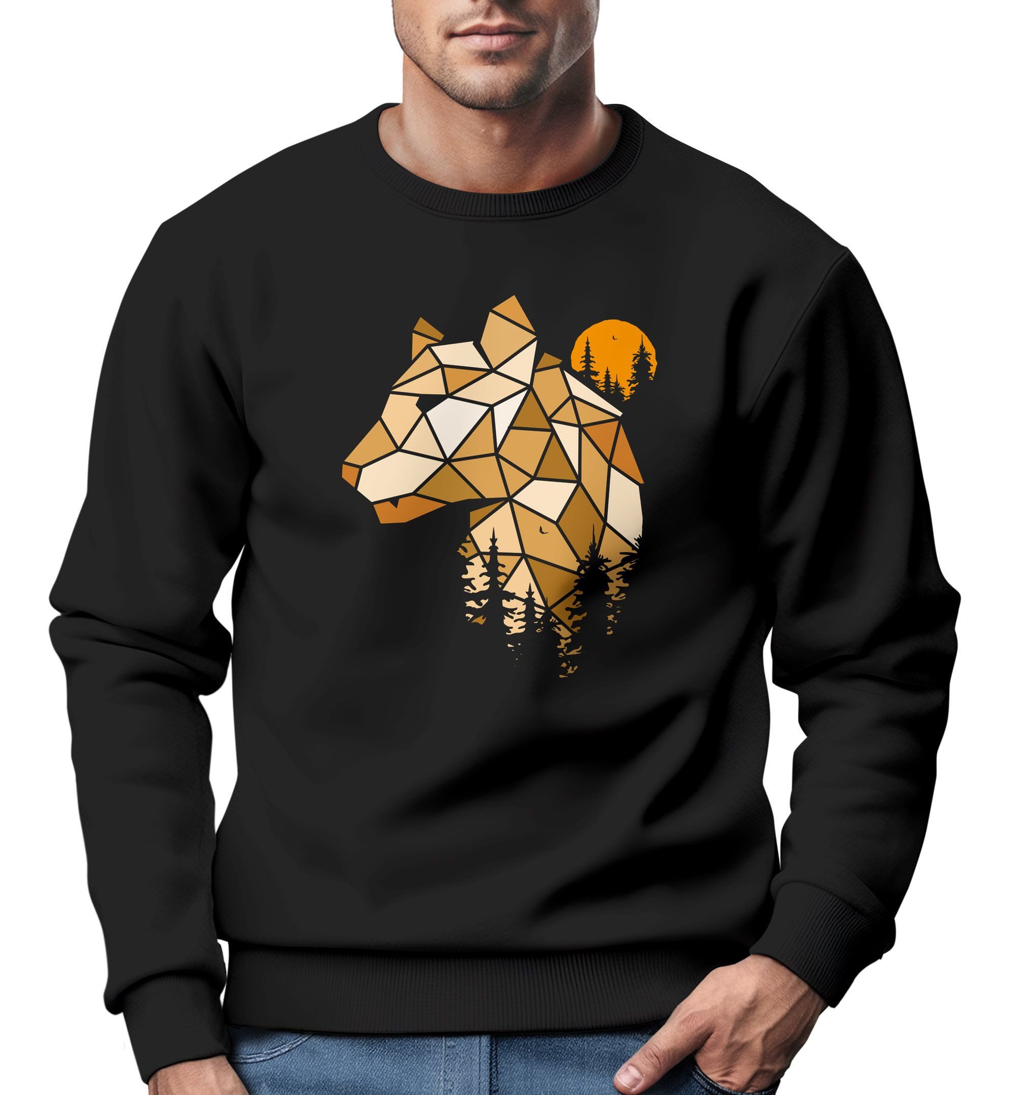 Sweatshirt Sweatshirt Herren Fashion Polygon Print Luchs Wald Tiere Outdoor