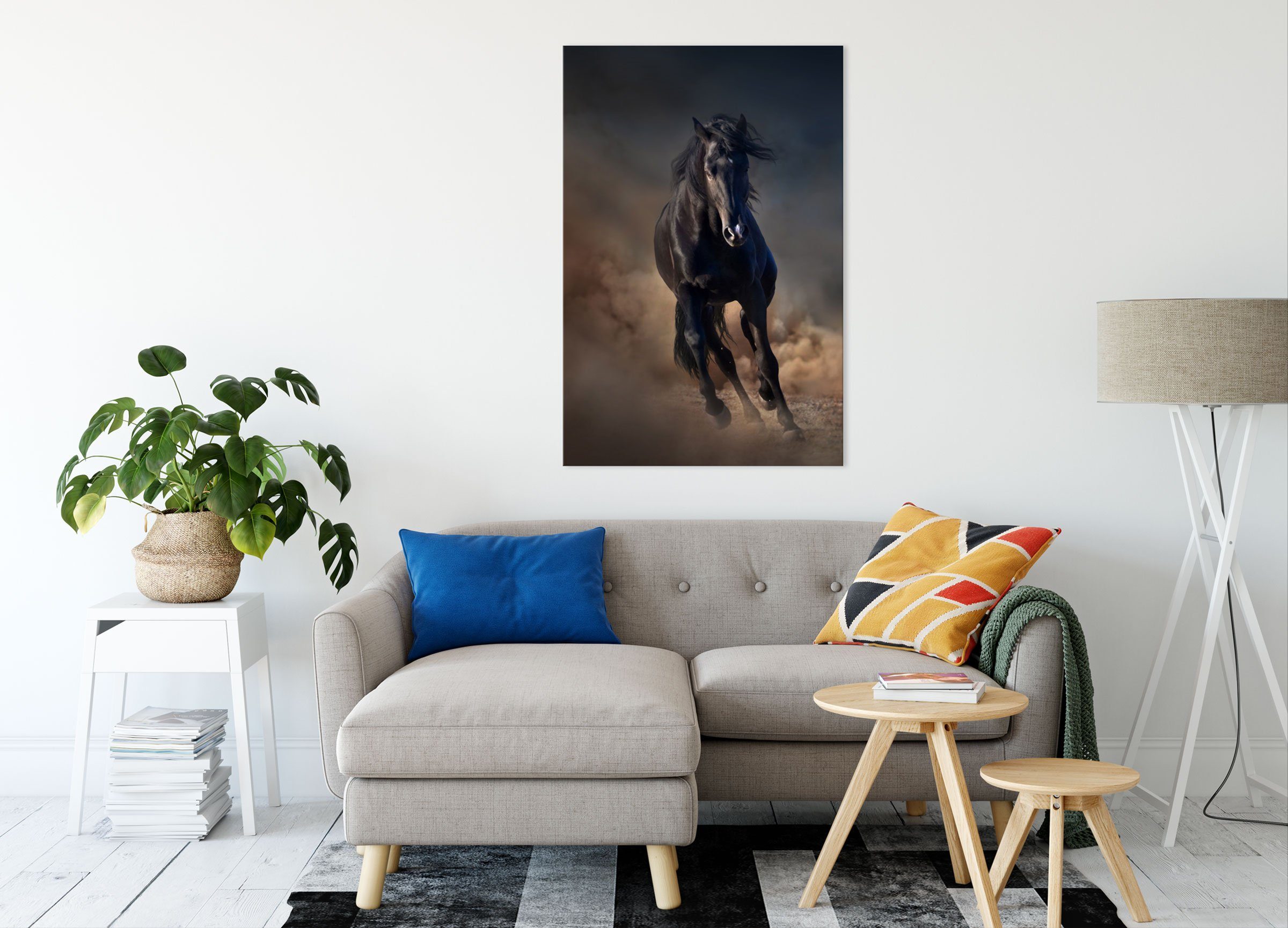 schwarzes Zackenaufhänger St), Pferd, Elegantes bespannt, inkl. Elegantes (1 Pferd Pixxprint schwarzes fertig Leinwandbild Leinwandbild