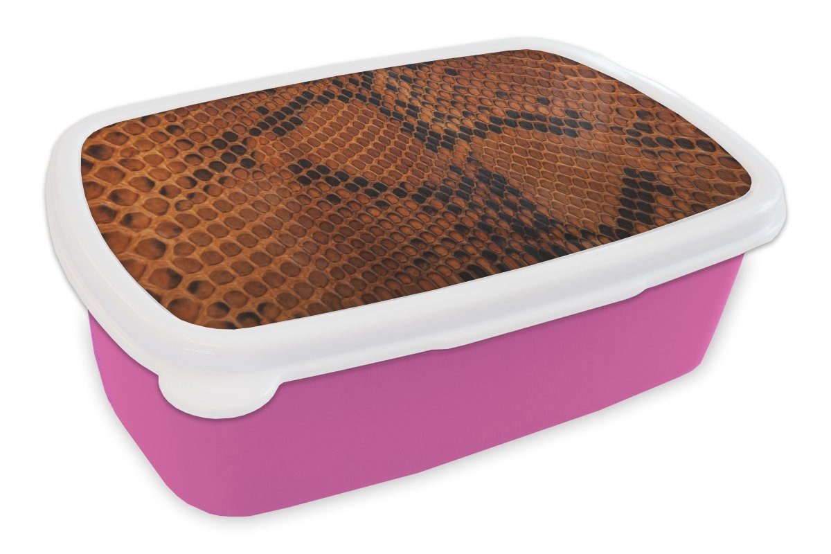 MuchoWow Lunchbox Leder - Textur - Tierhaut, Kunststoff, (2-tlg), Brotbox für Erwachsene, Brotdose Kinder, Snackbox, Mädchen, Kunststoff rosa