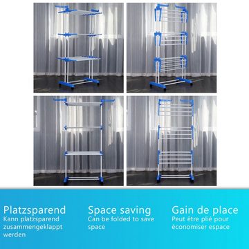 NYVI Turmwäscheständer Wäscheständer Turm LaundryFlex Blau mit Rollen Innen- und Außenbereich, Wäscheturm mit viel Platz - Ausziehbar Rostfrei Langlebig Stabil